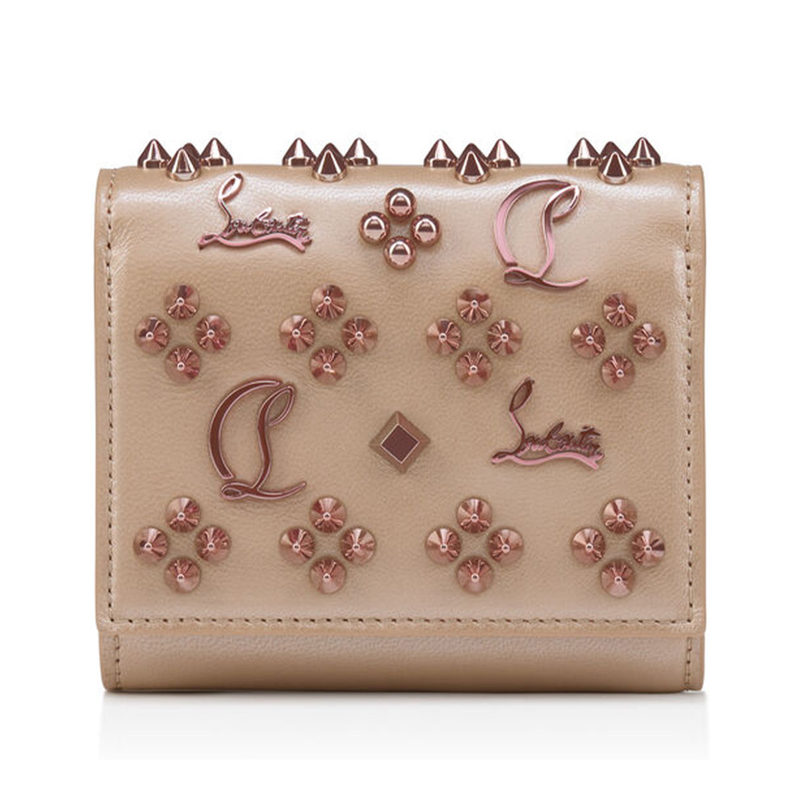 Stud-Embellishment Wallet Leather Beige - Image 1