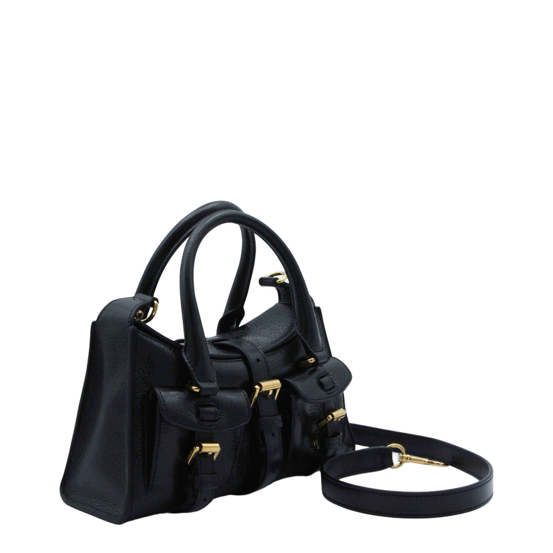 Mini Roxanne High Shine Leather Handbag - Black - Image 3
