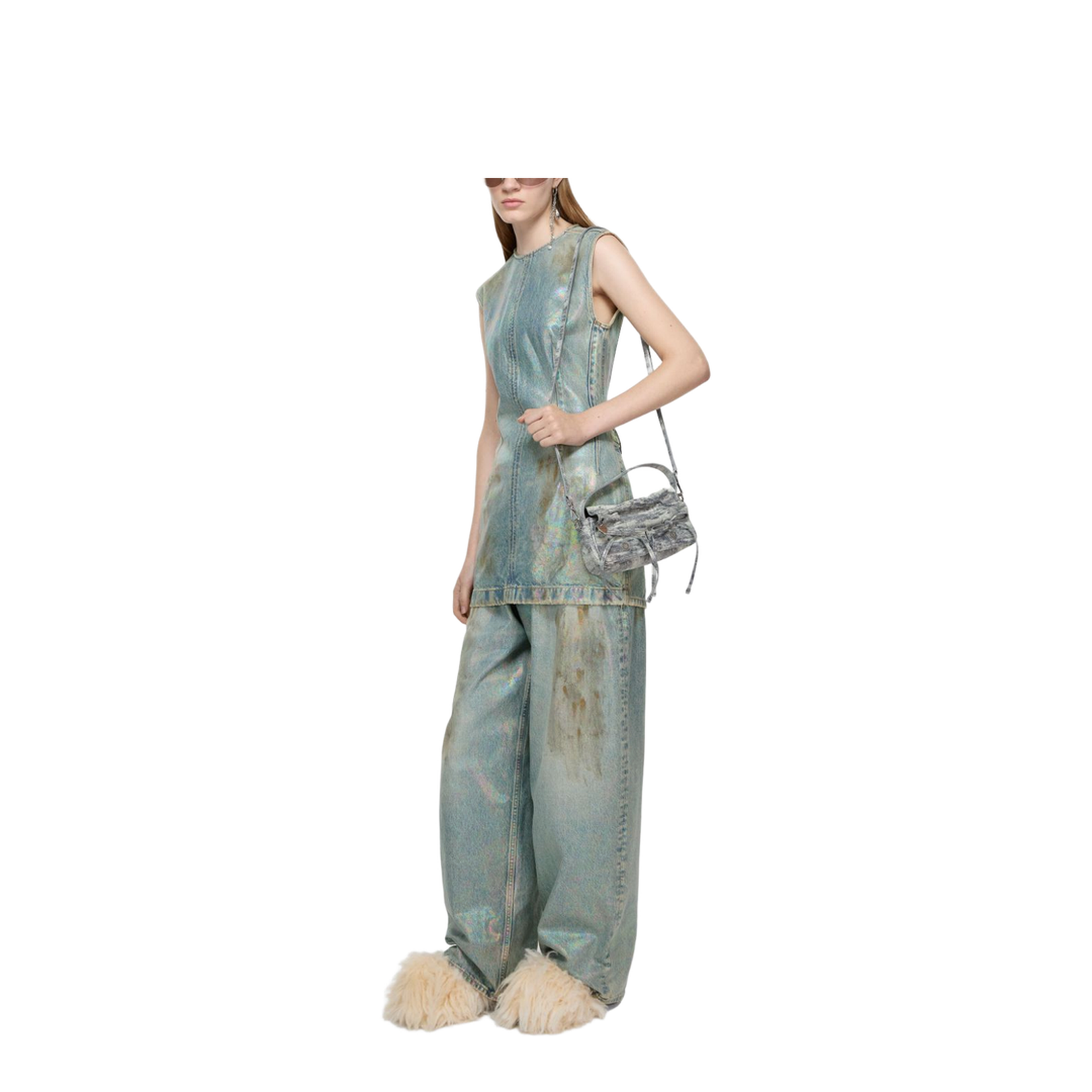 Coated Denim Dress - Mid Blue - Image 3