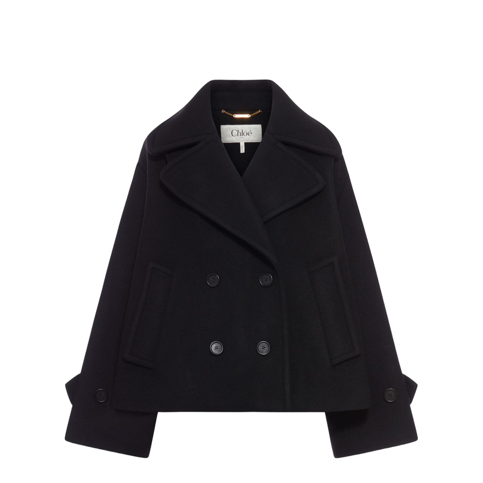 Oversized Wool Short Coat - Black - Image 1