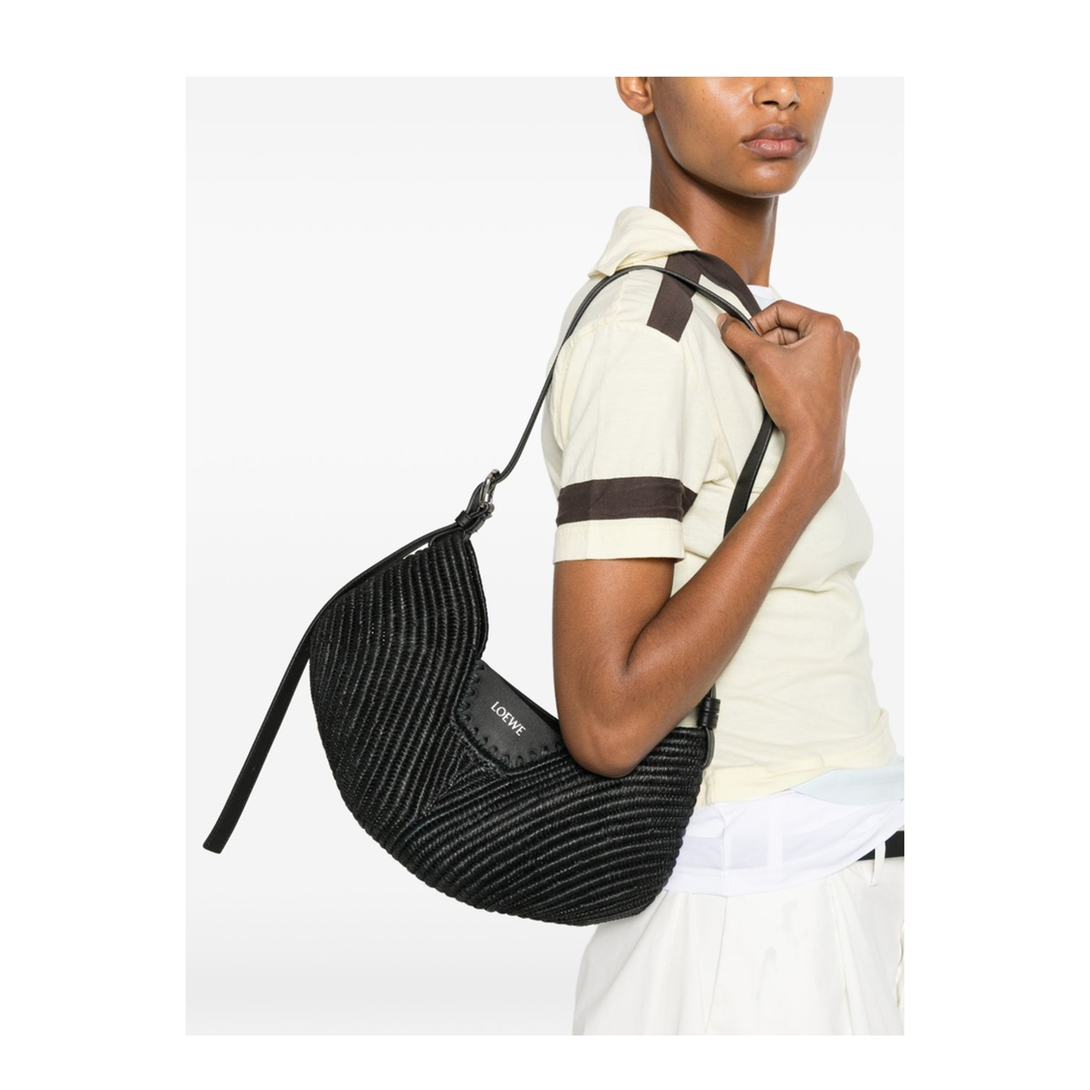 Swing Medium Raffia Shoulder Bag - Black - Image 4