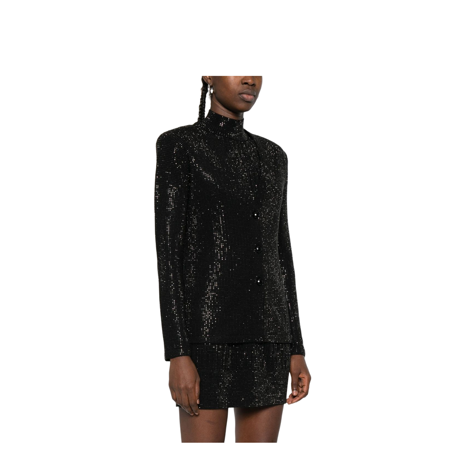 Virgin Wool-Blend Plain-Knit Cardigan with All-Over Rhinestones - Image 2