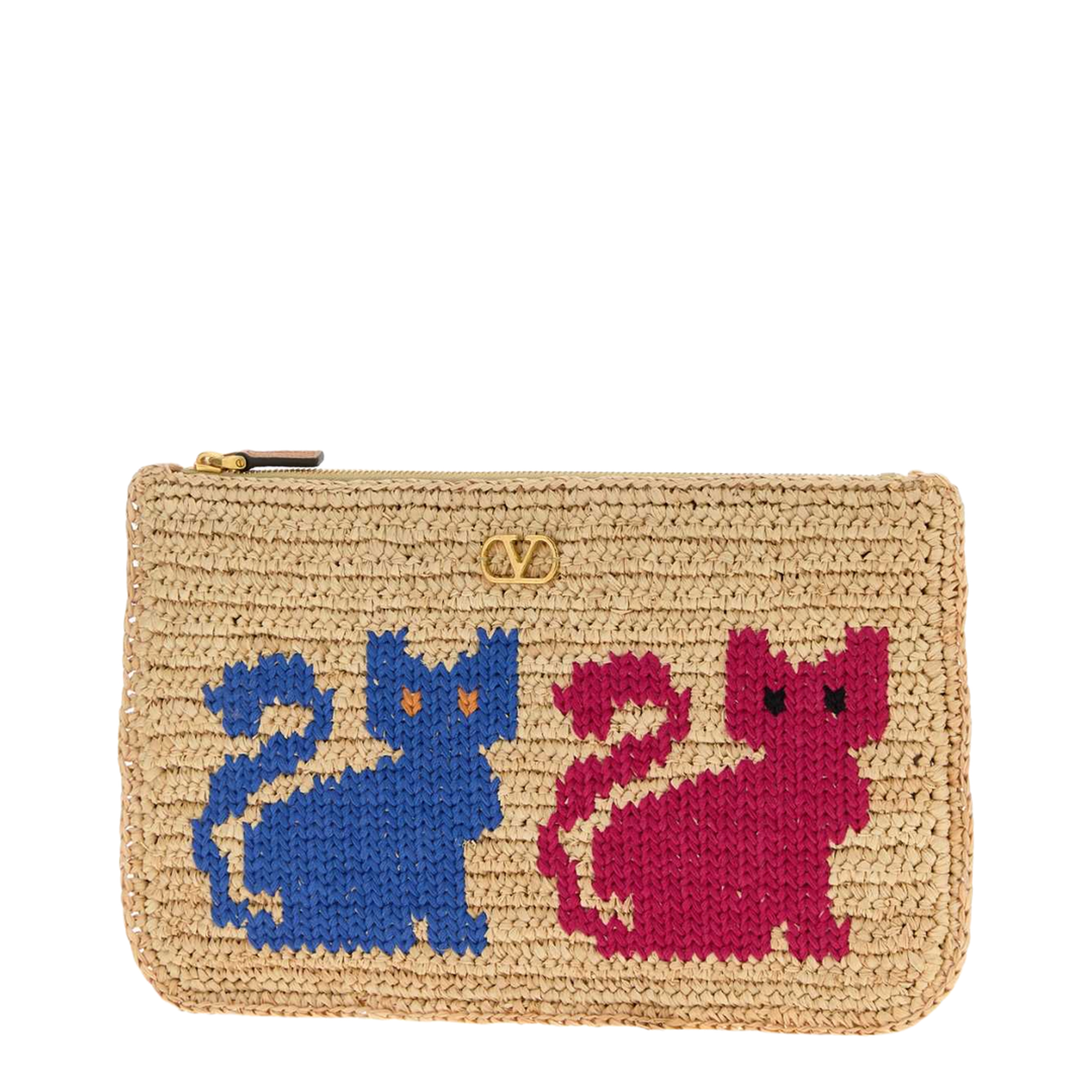 VLogo Signature Jacquard Raffia Pouch - Natural/red - Image 2
