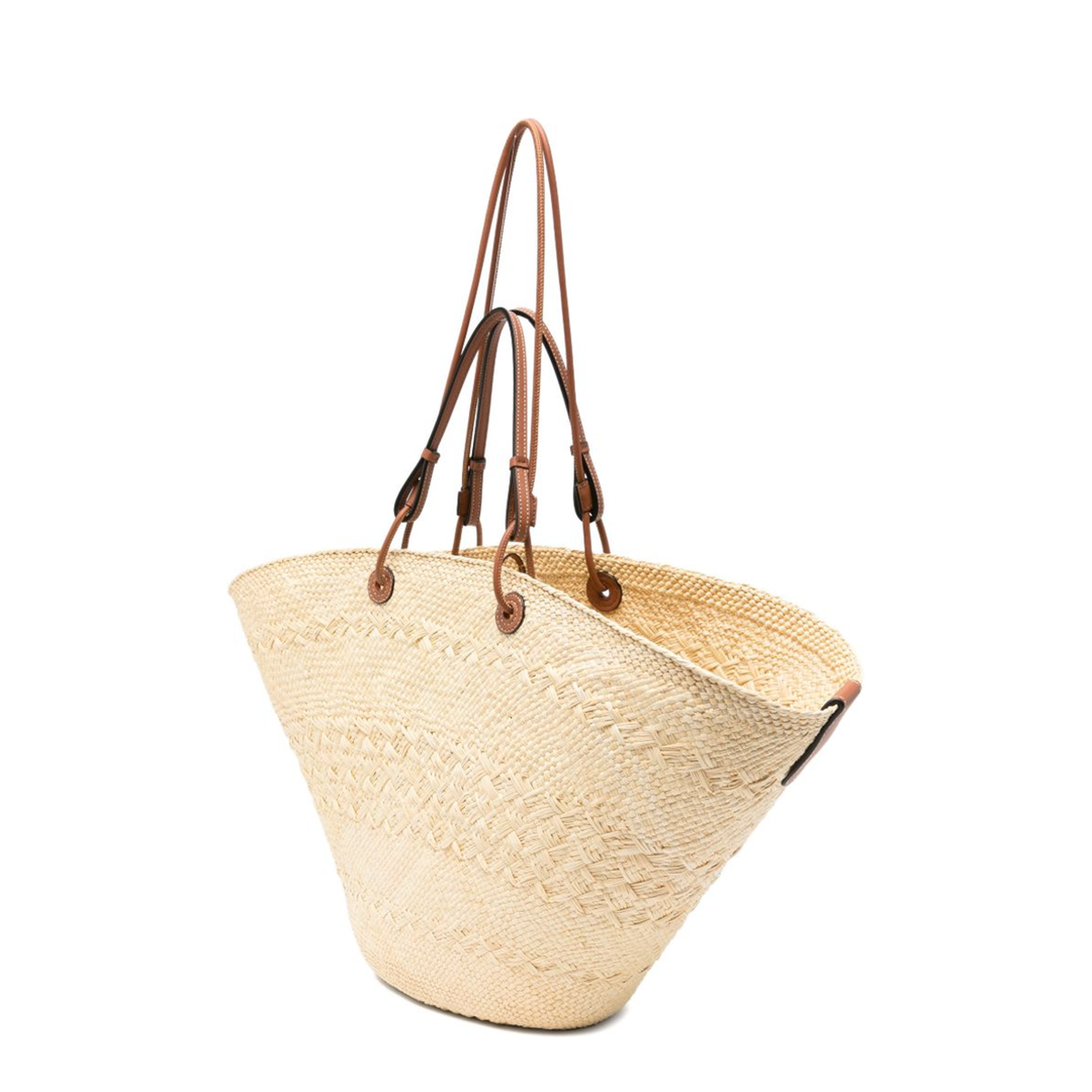 Paula's Ibiza Large Iraca Palm/Calfskin Basket Bag - Natural/Tan - Image 2