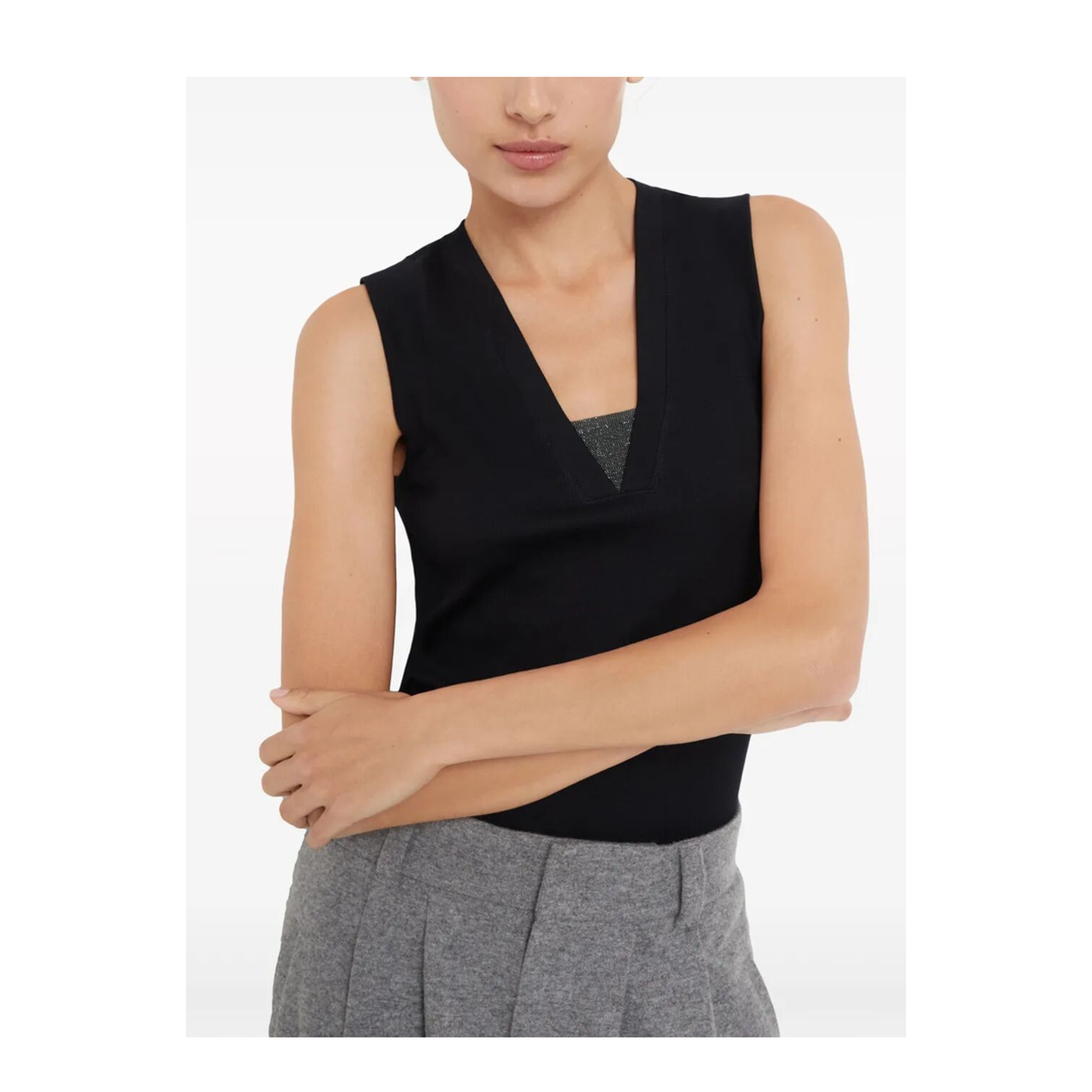 Stretch Cotton Jersey Tank Top with Precious Faux-Layering - Image 2