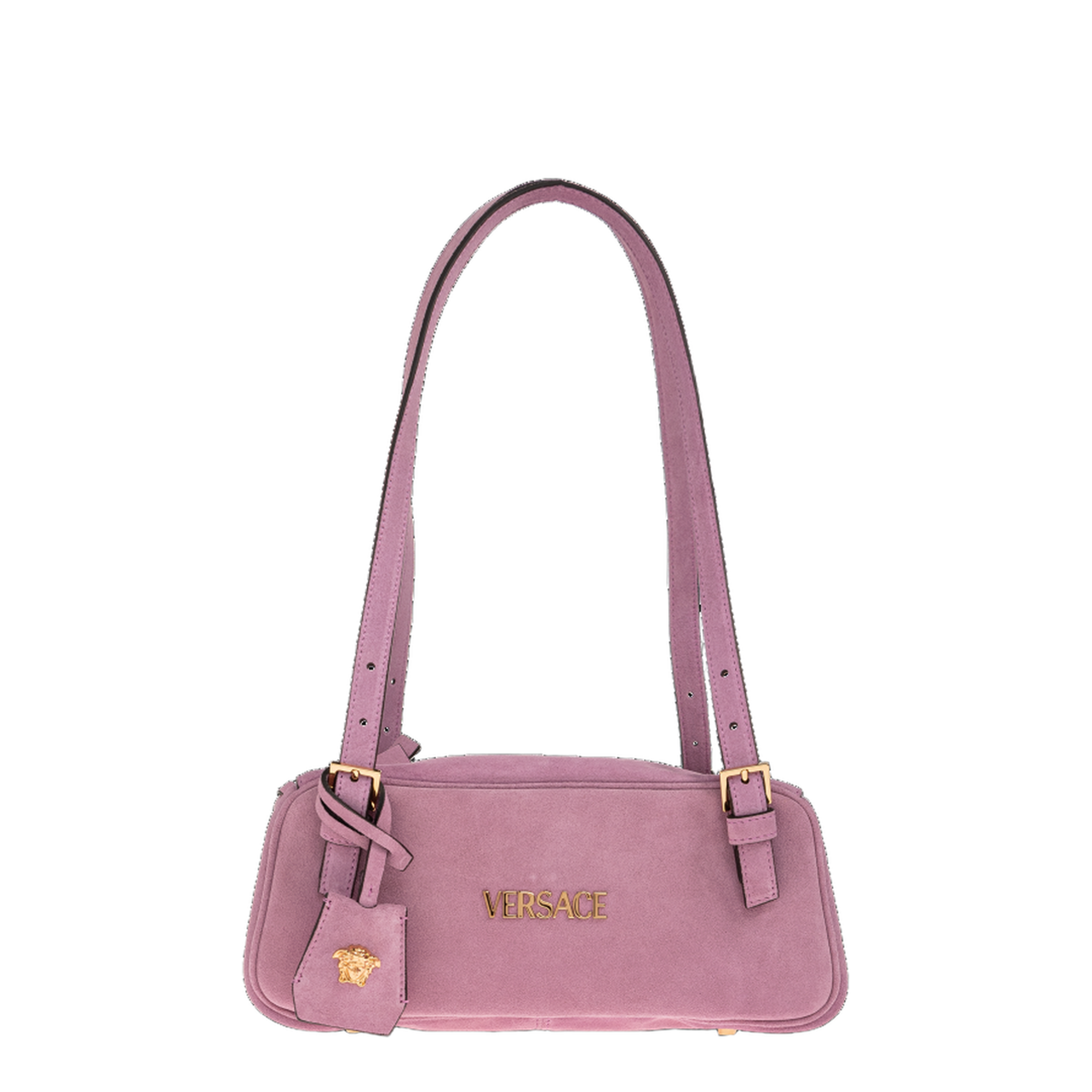 Tag Medium Suede Bowling Bag - Pink+Gold - Image 1