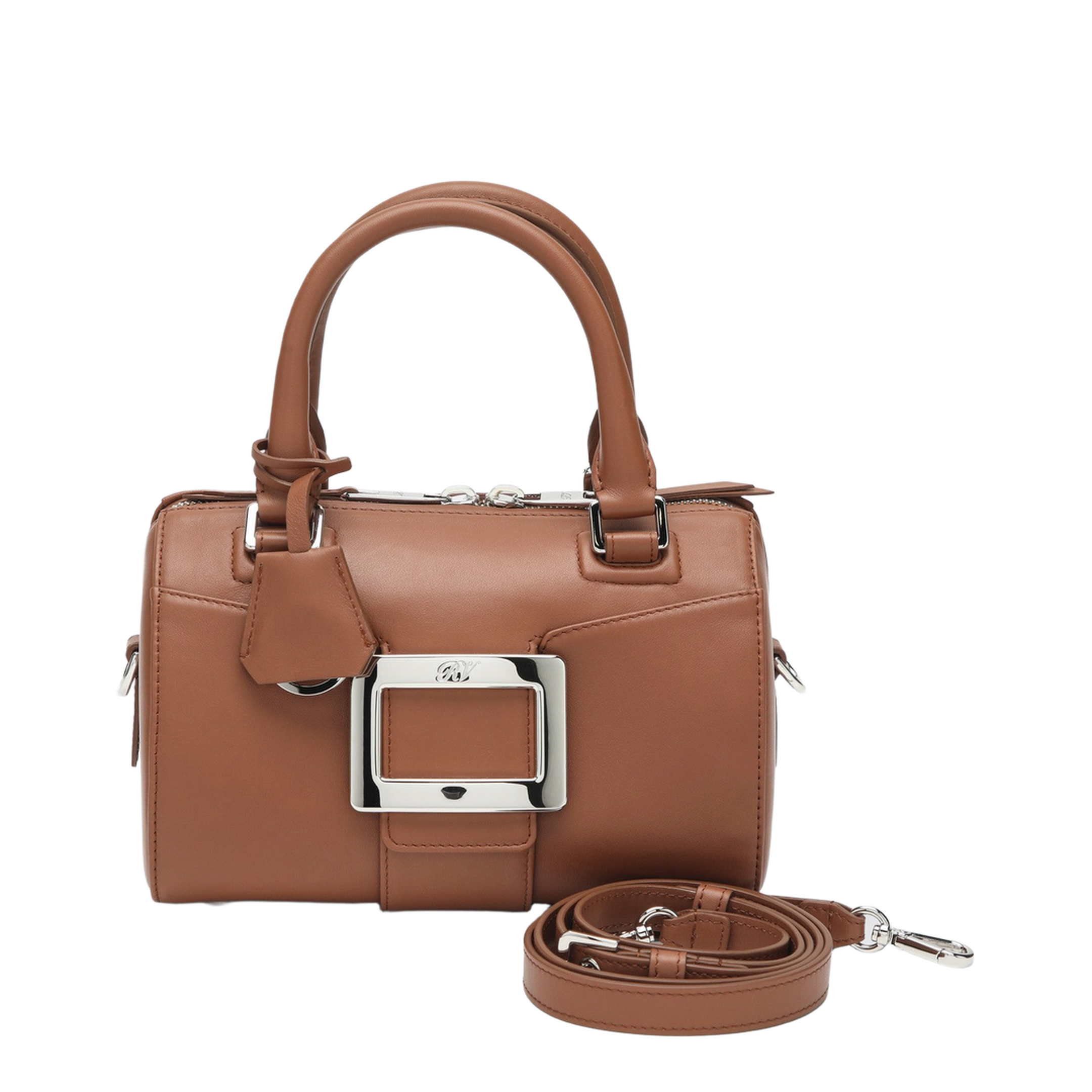 Belle Vivier Mini Leather Bowling Bag - Brown - Image 1