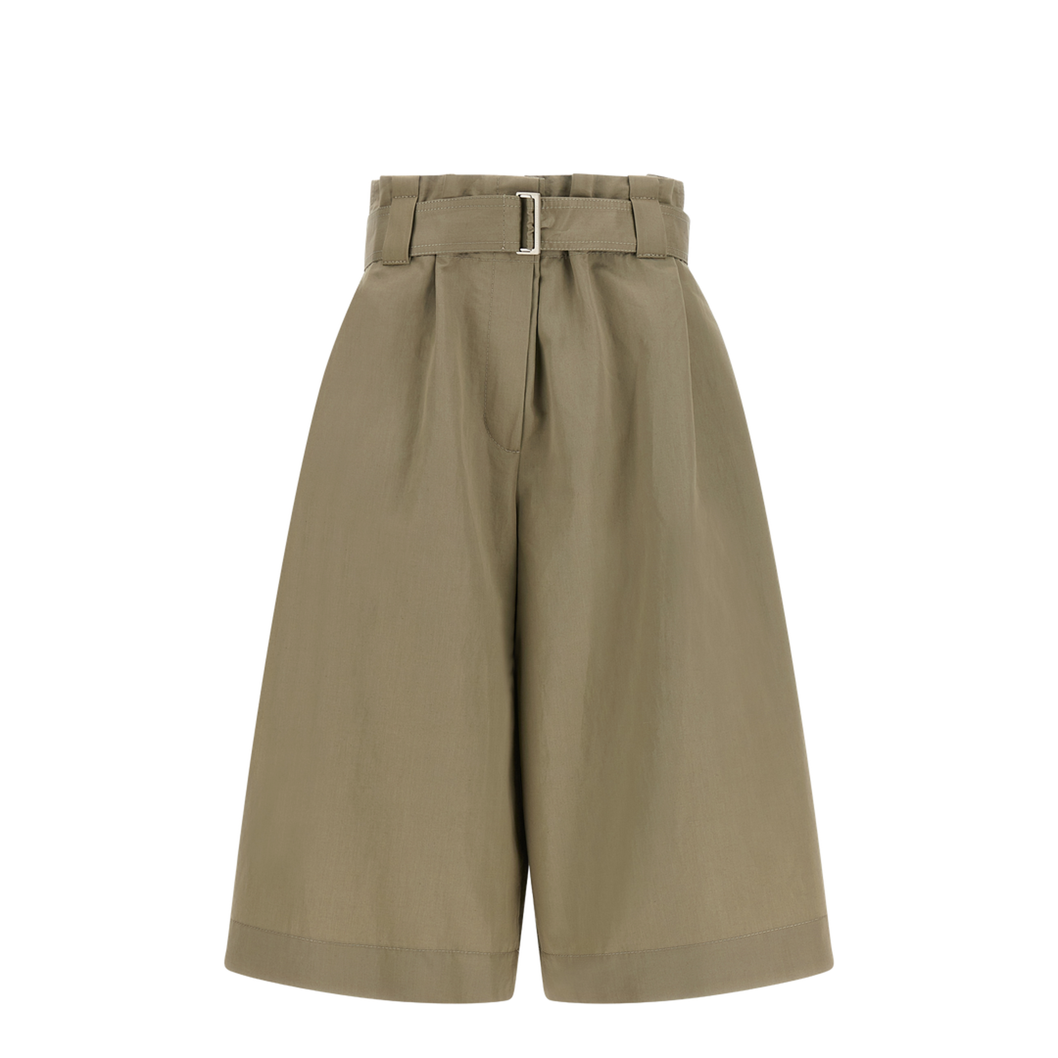 Belted Wide Flared Leg Shorts - Green - Image 1