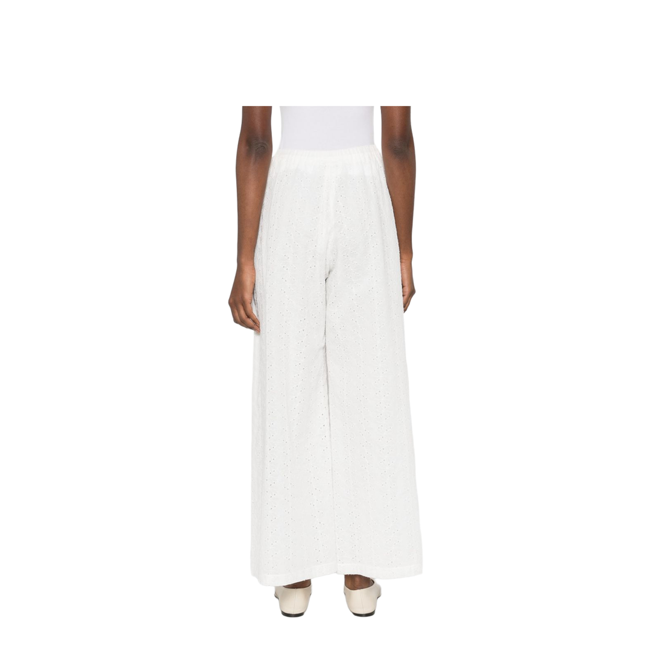 Flared Muslin Trousers With Broderie Anglaise Embroidery Crystal - Image 4