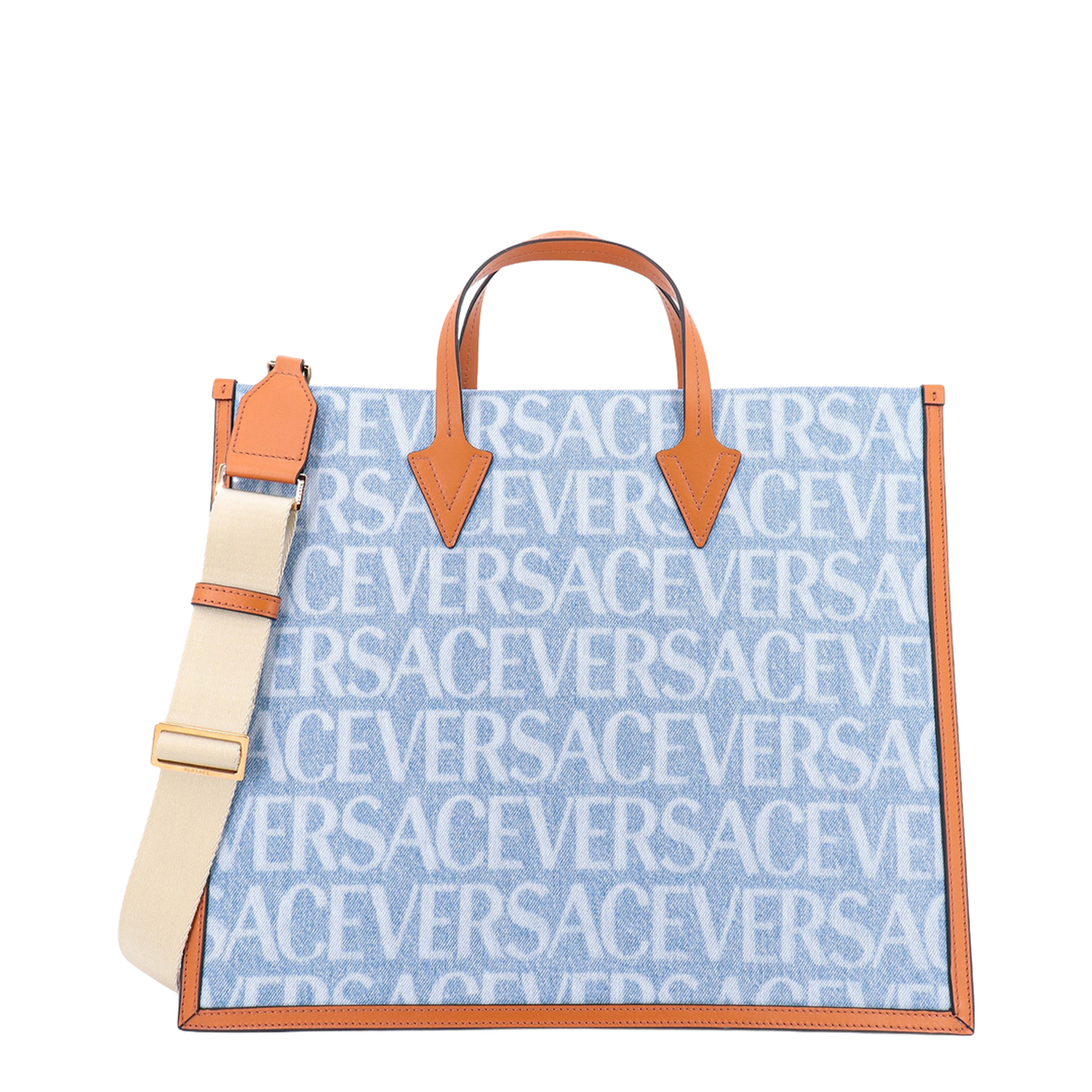La Medusa Denim Tote - Light Blue/Brown - Image 1