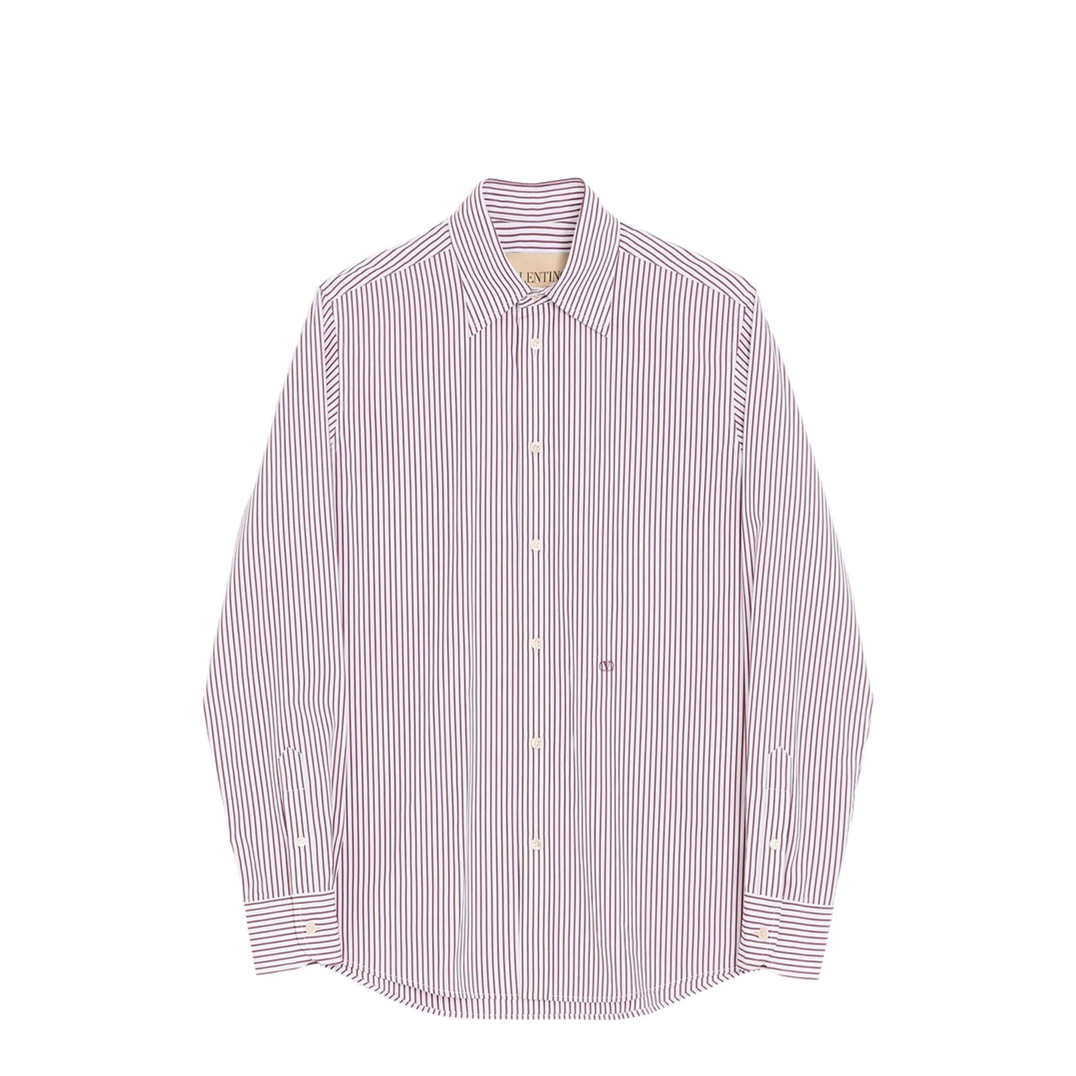 Cotton Poplin Striped Shirt with Vlogo Embroidery - Image 1