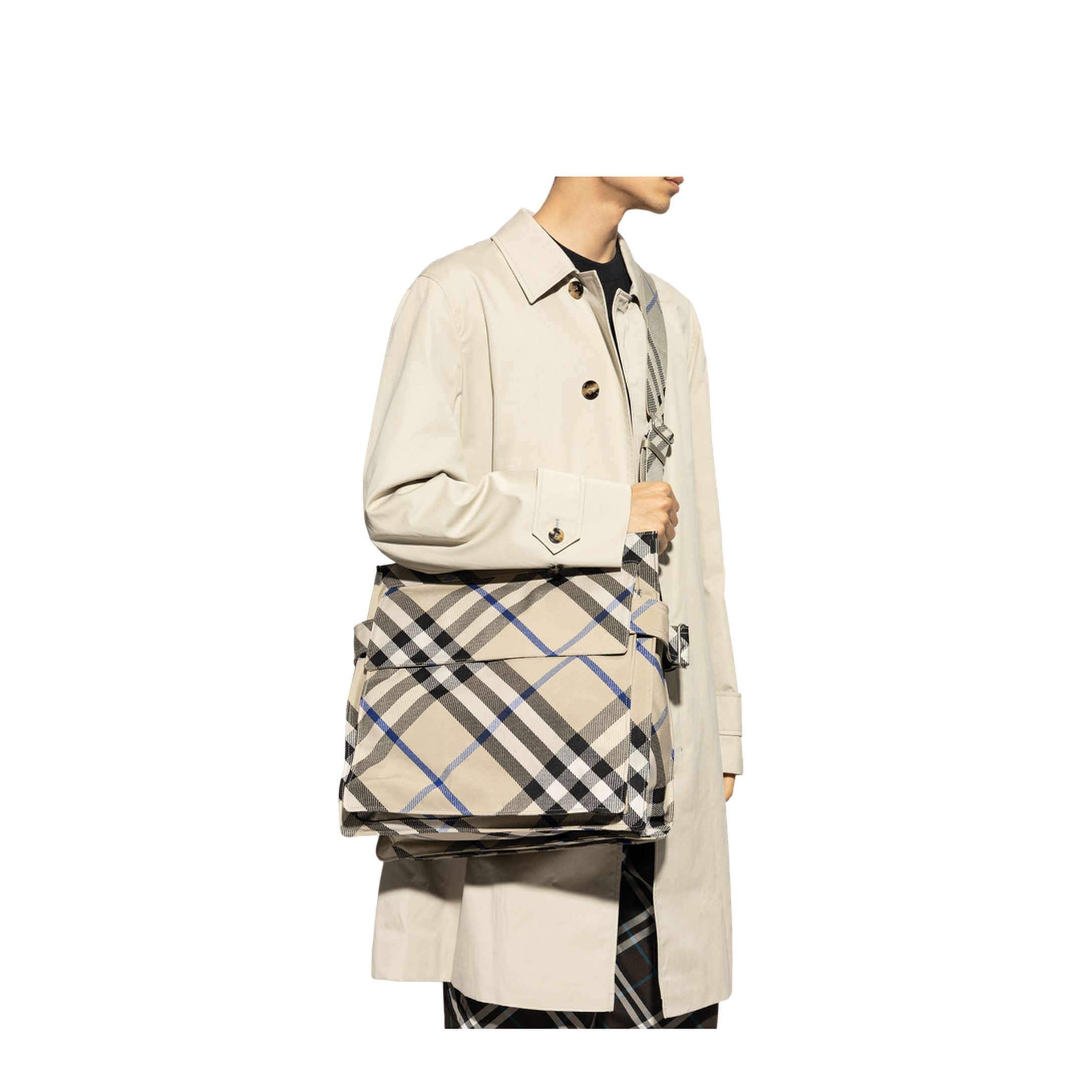 Trench Tote Medium Cotton with Leather Trims Tote Bag - Lichen - Image 2