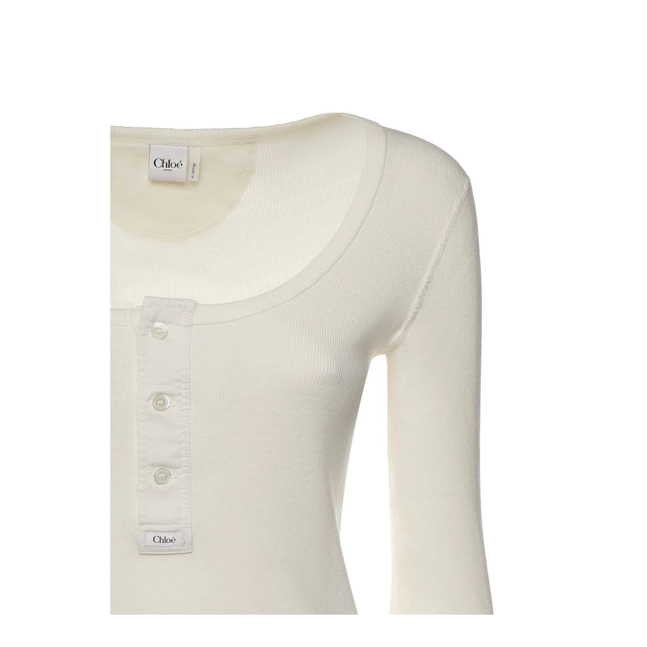 Scoop-neck Henley Shirt in Cotton Jersey White - Image 3