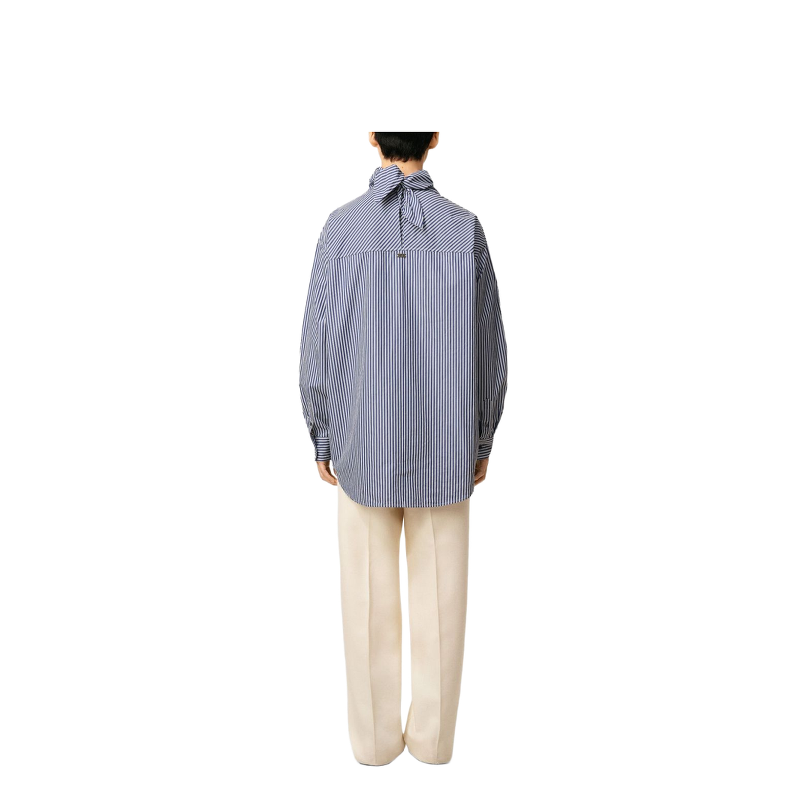 Blue Cotton Long Sleeves Striped Bandana Blouse - Image 2