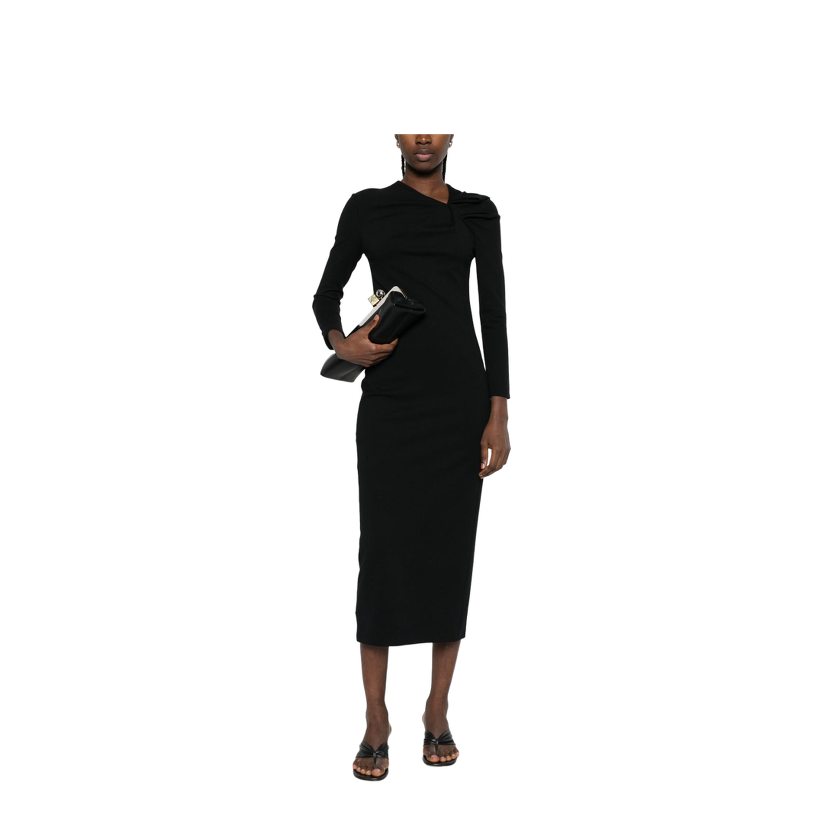 Long Dress with Gathering Detail in Stretch Milano Stitch - Image 4