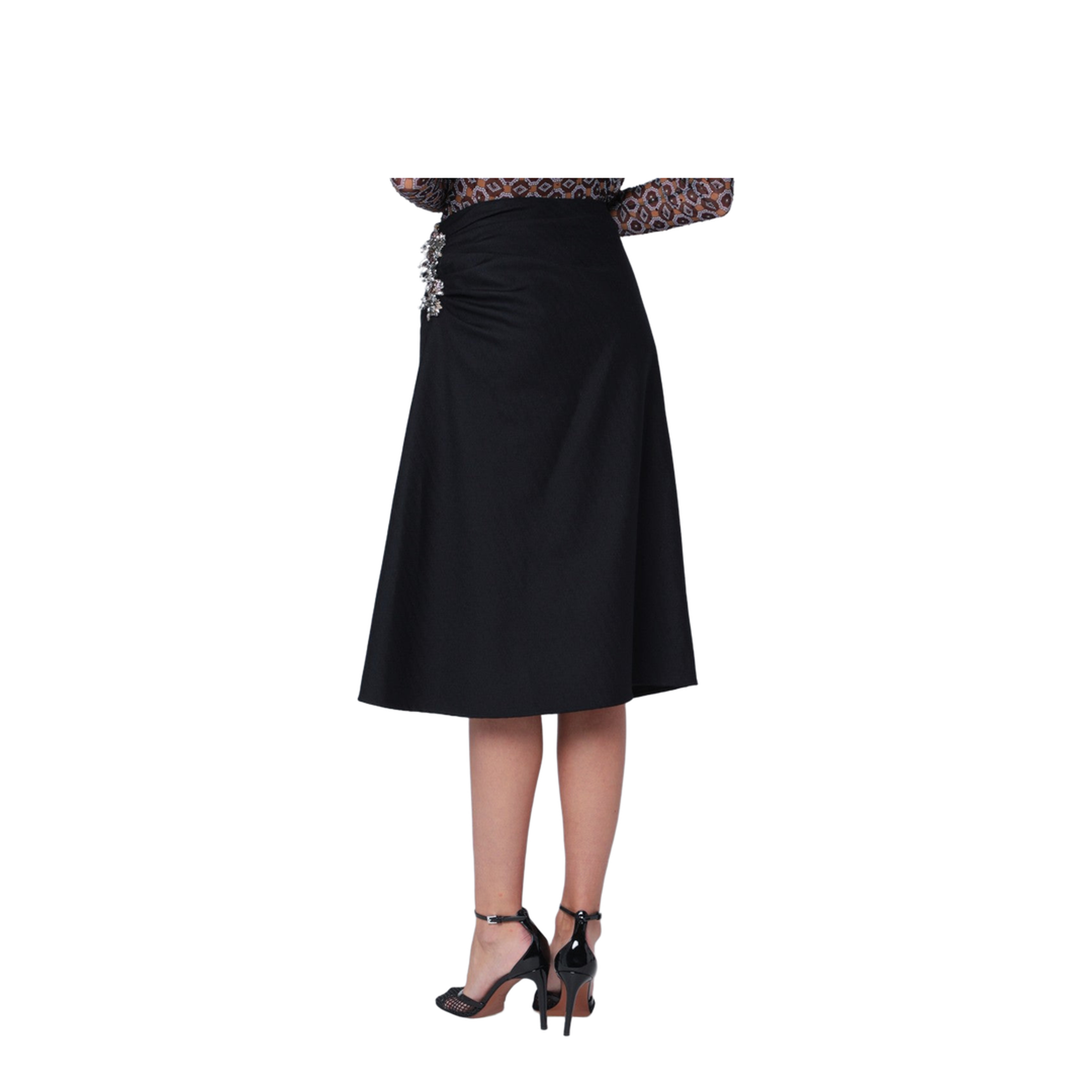 Navy Blue Draped Skirt with Brooch - Image 2