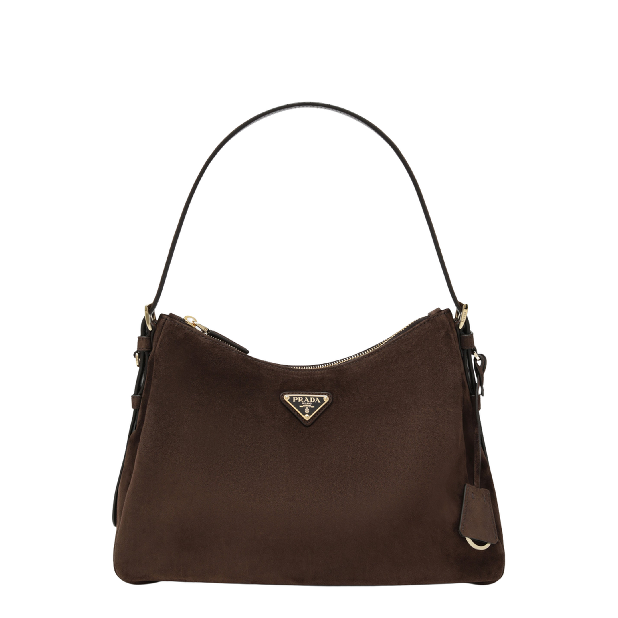 Medium Suede Leather Shoulder Bag - Dark Brown - Image 1