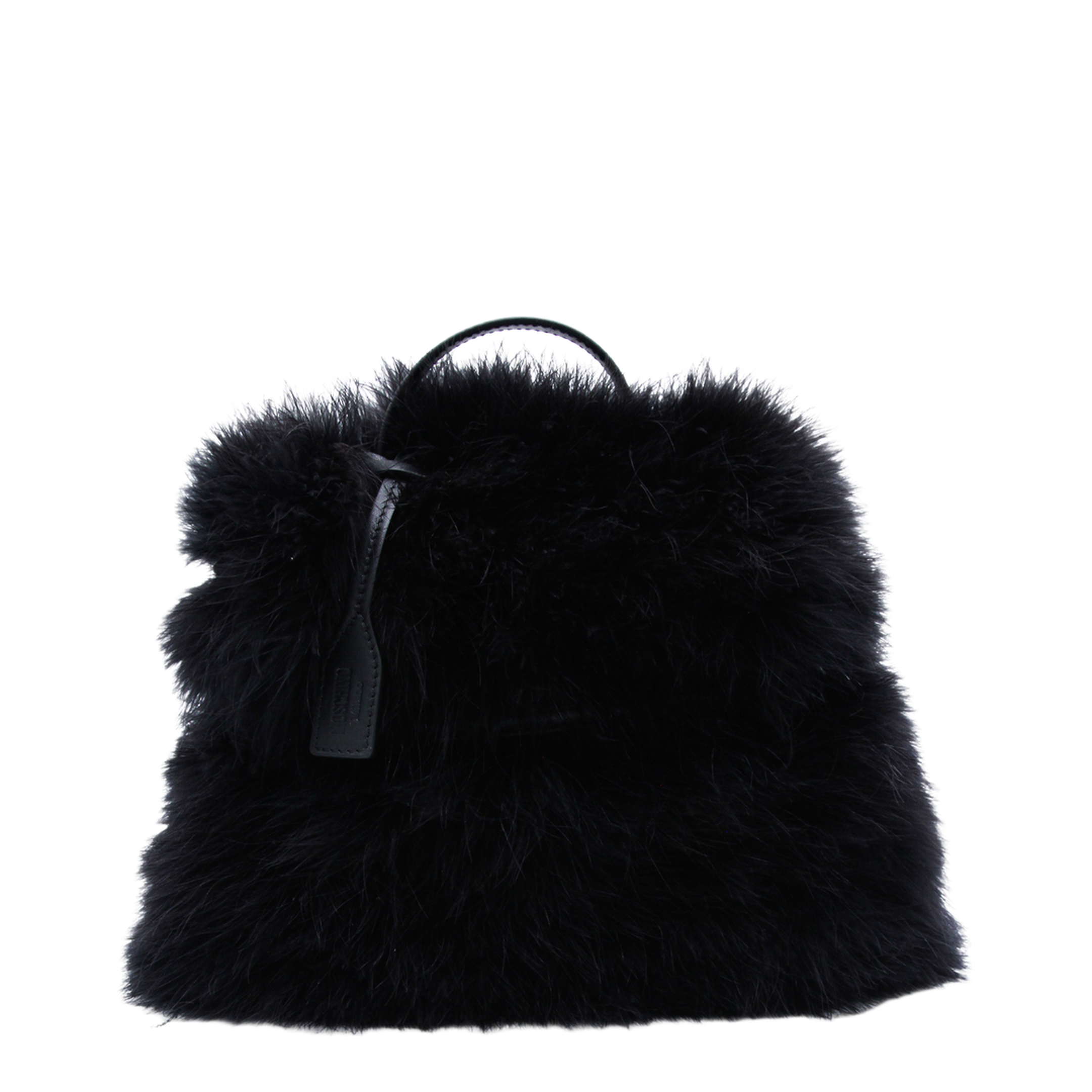 Tie Me Small Feather Trim Satin Hand Bag - Black - Image 1