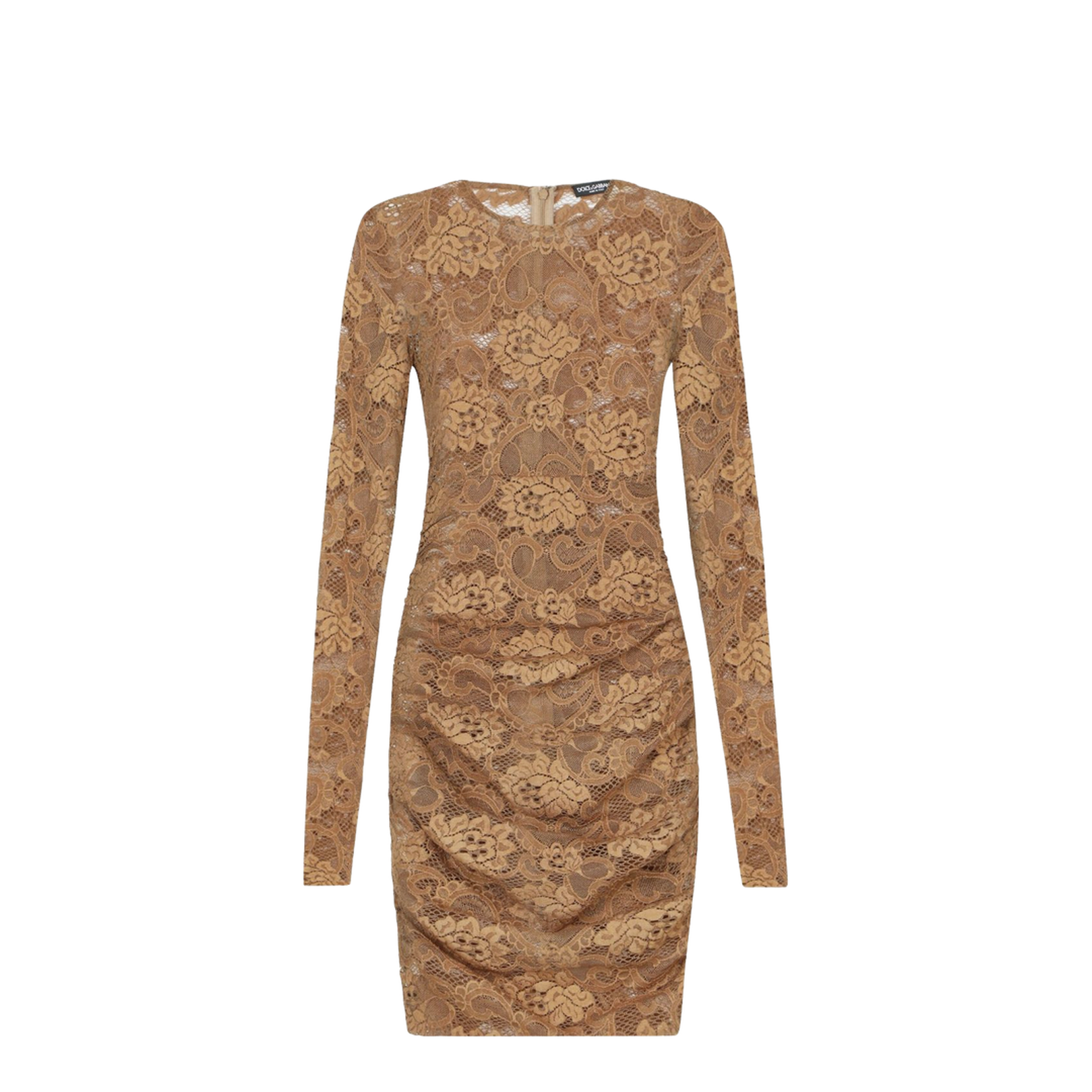 Short Floral Lace Dress in Beige - Image 1