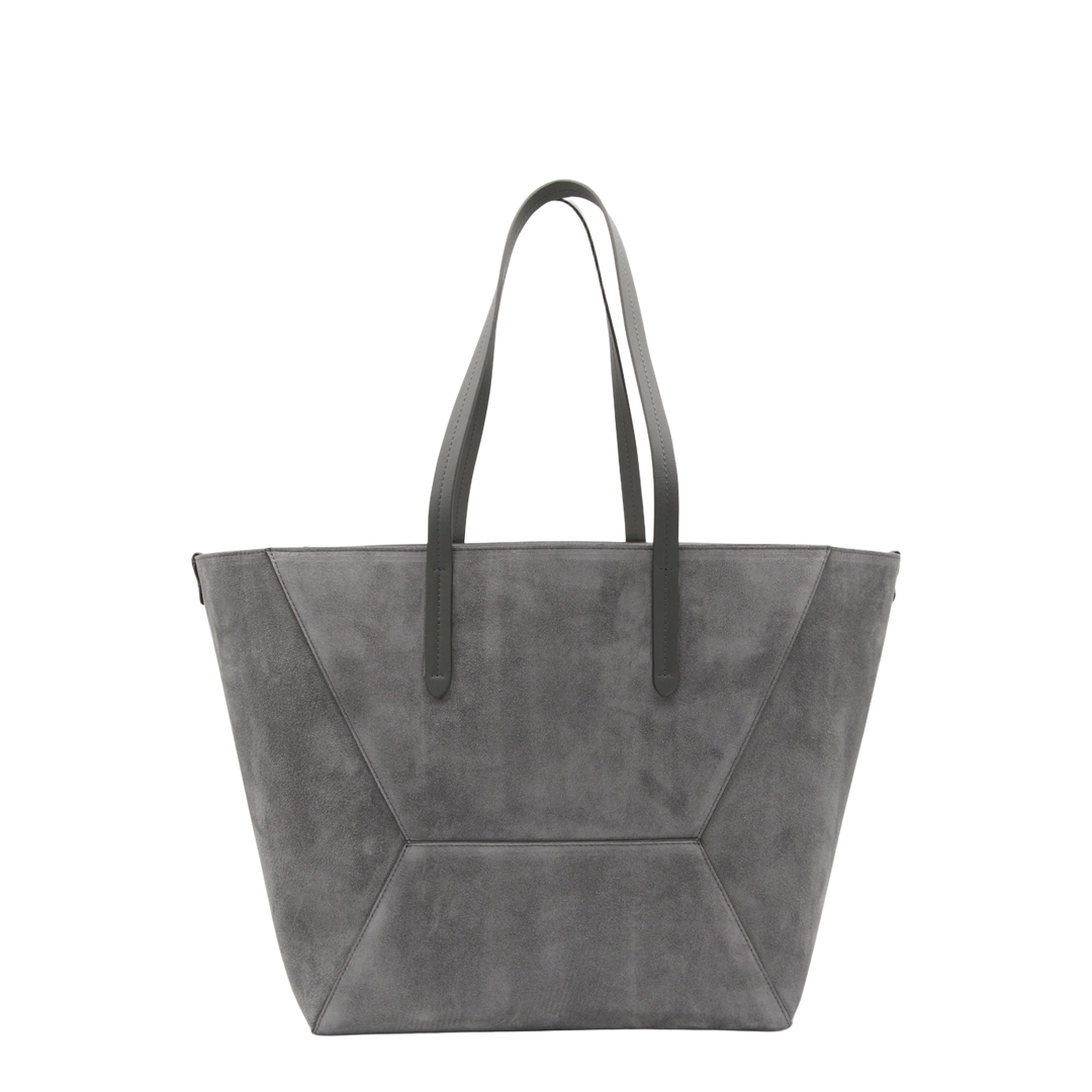 Duo Medium Suede Shopper Tote - Grigio - Image 2