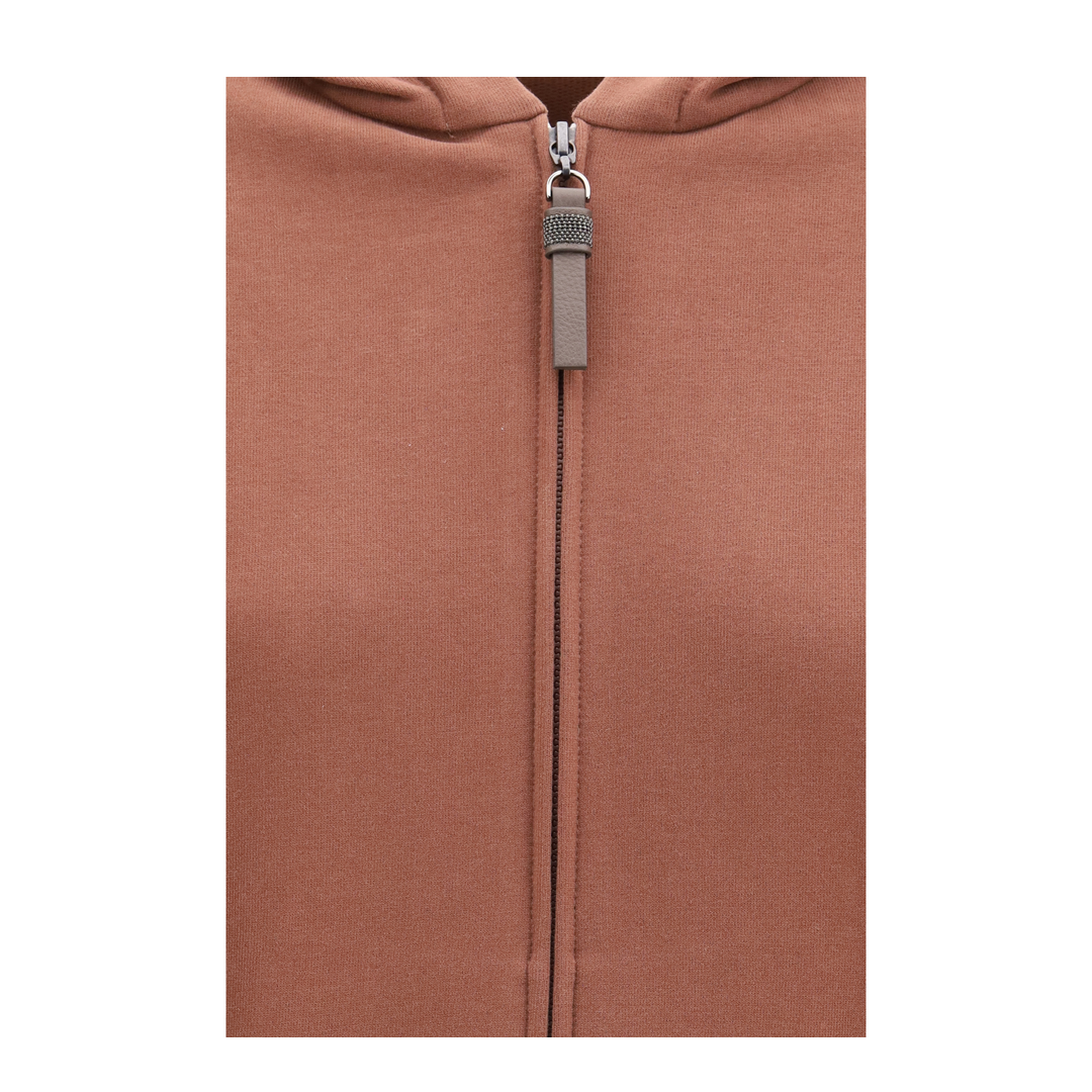 Hooded Smooth Cotton Sweatshirt with Shiny Zipper Pull - Image 3