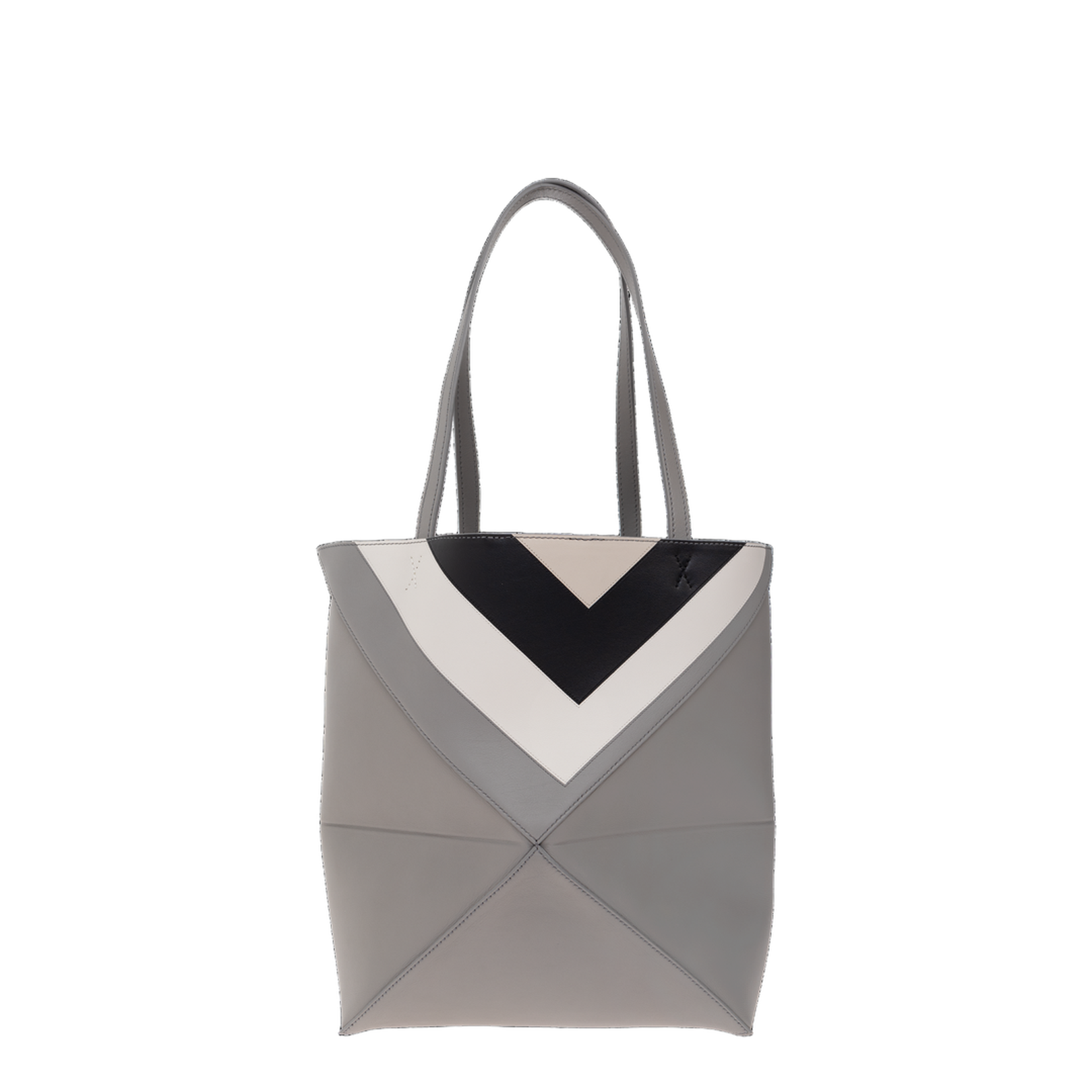 Puzzle Fold Medium Leather Tote Bags - Grey Light Ghost - Image 3