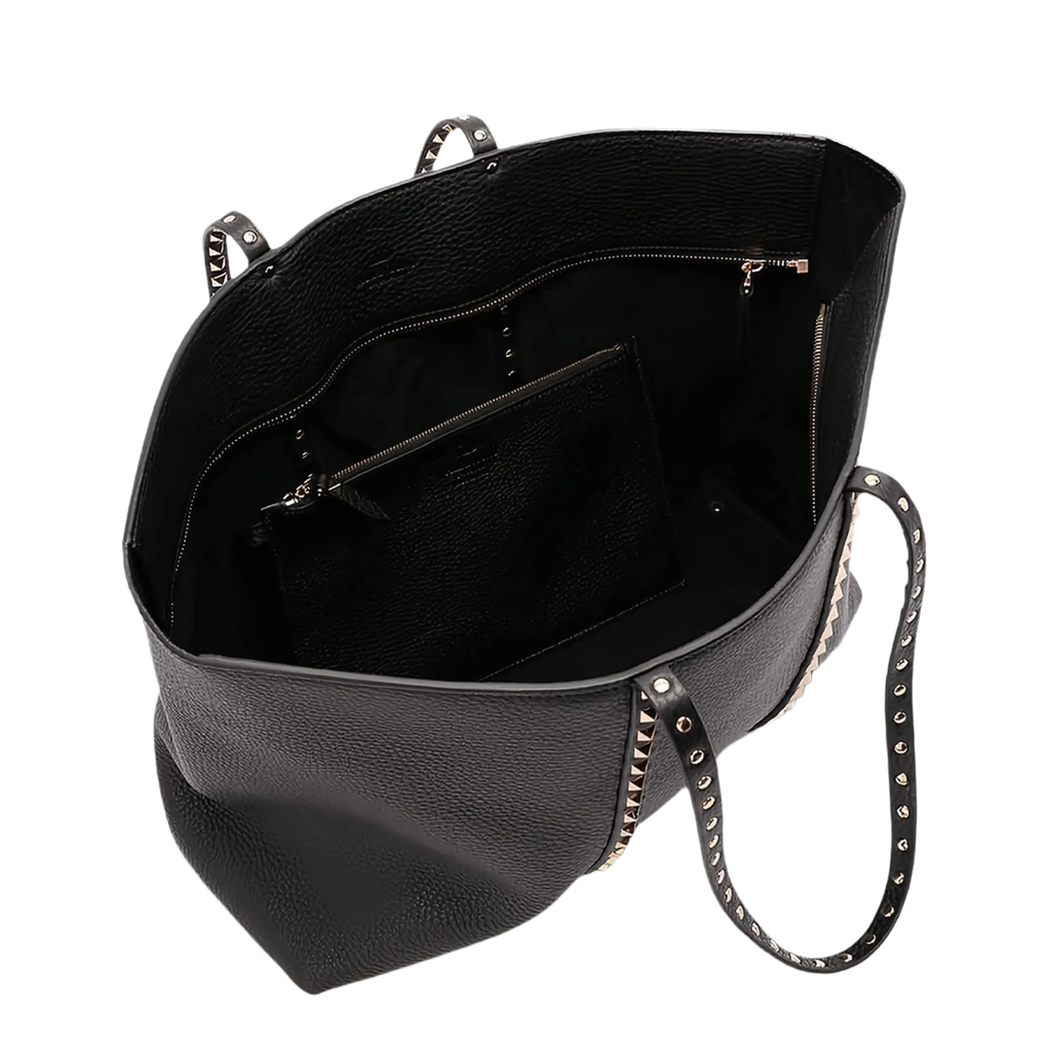 Rockstud Grainy Calfskin Shopping Bag - Black - Image 4