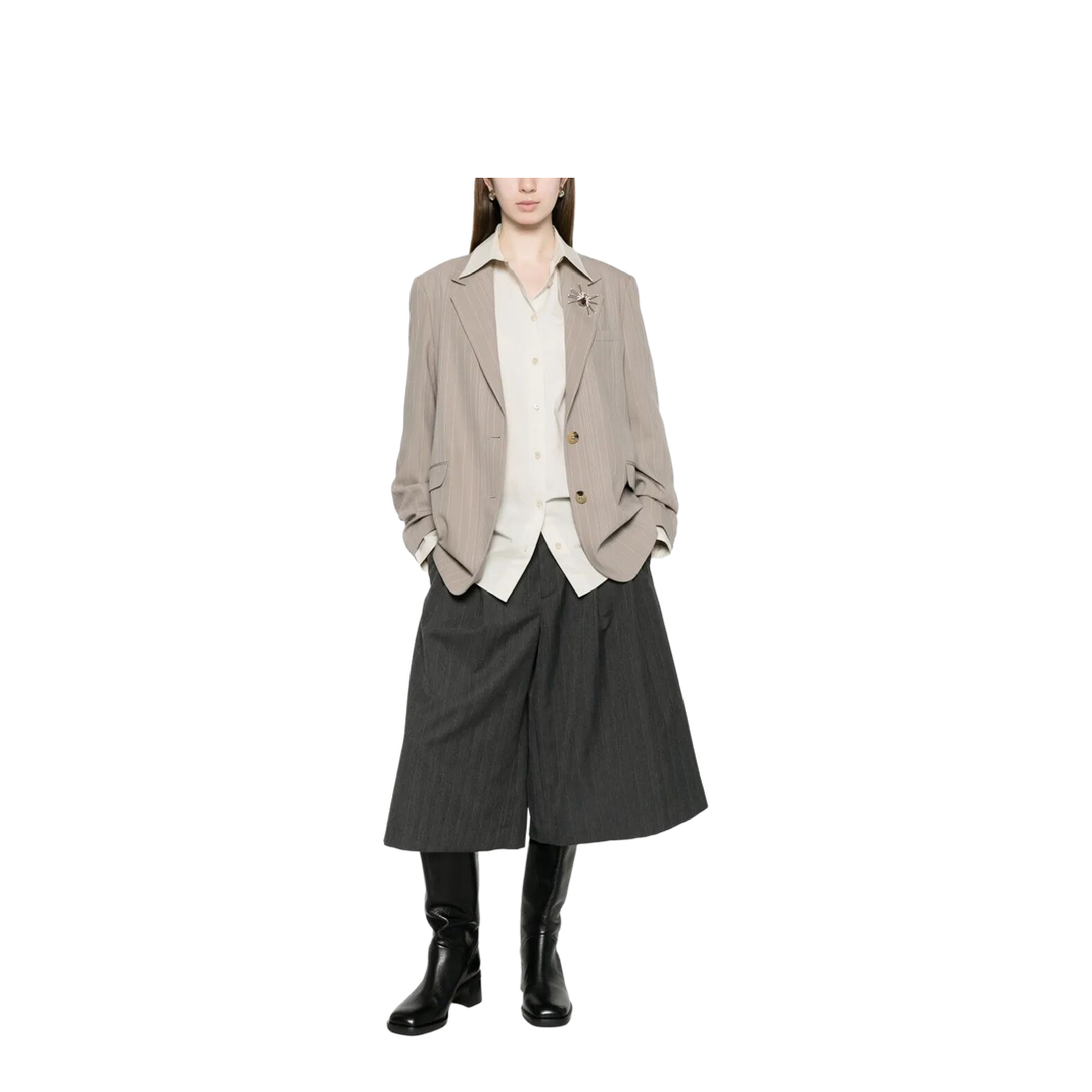 Pinstripe Oversized Wool Blend Blazer With Broche - Image 2