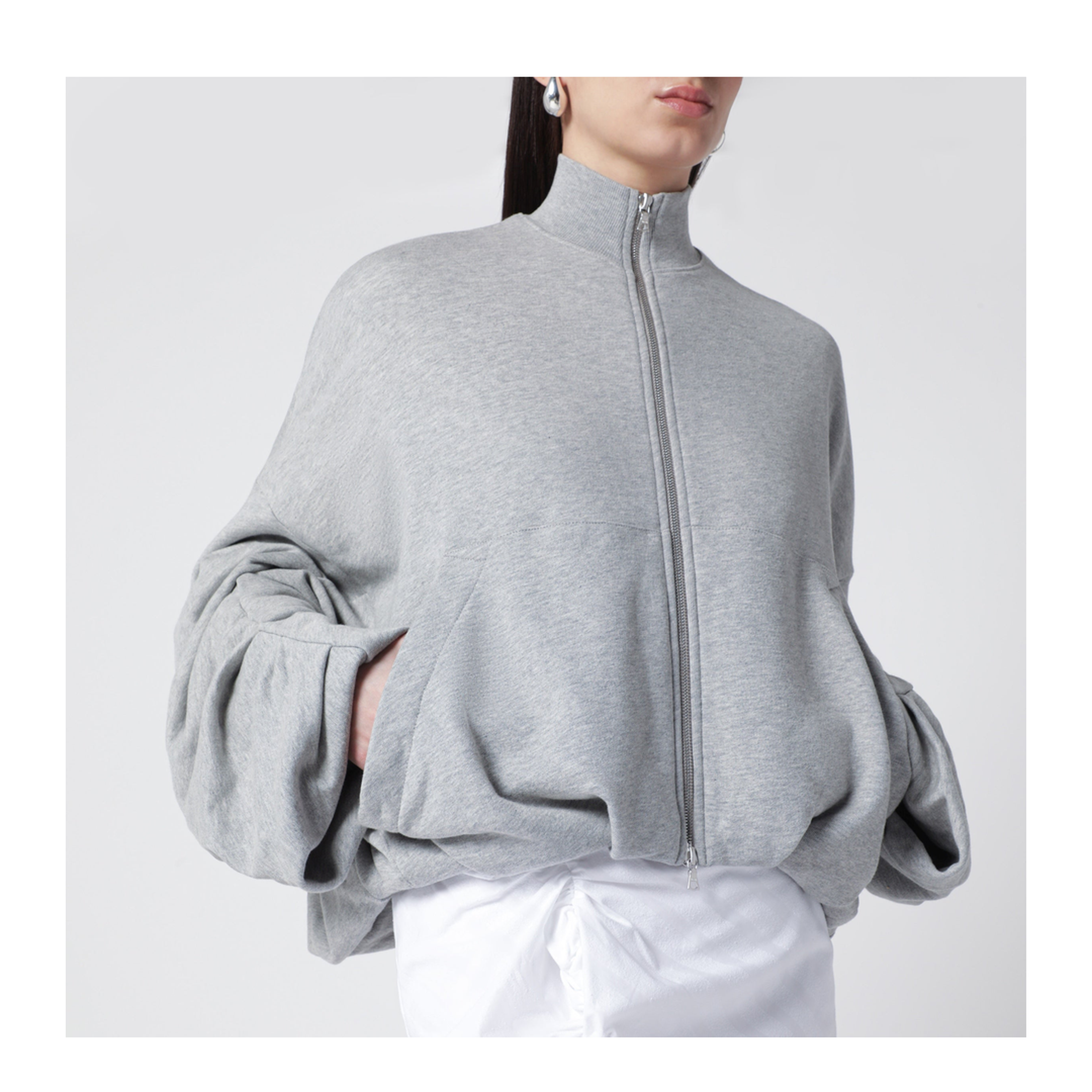 Grey Oversized Cotton Sweatshirt With Draping - Image 2