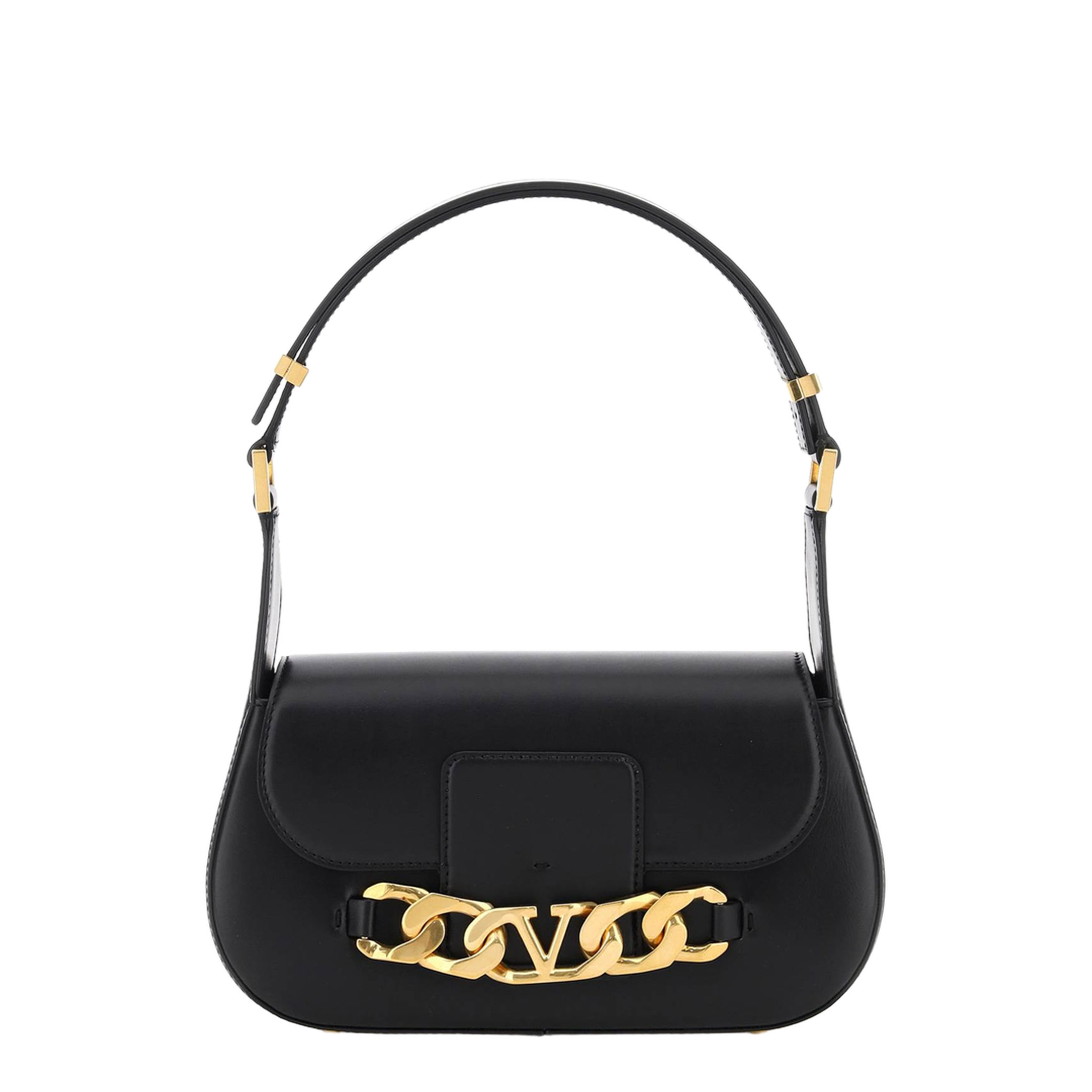 Black Leather VLogo Chain Shoulder Bag - Image 3