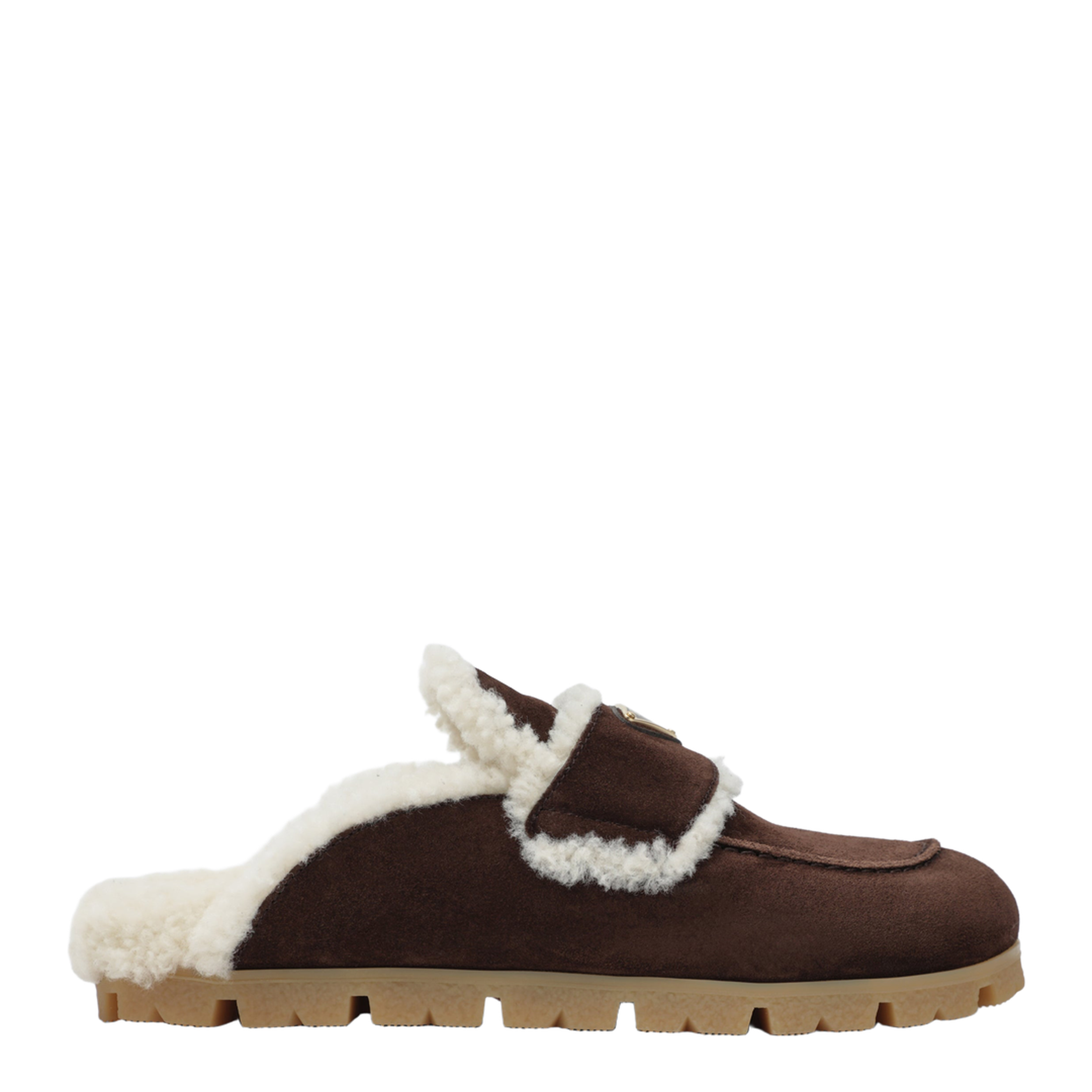 Brown Suede and Shearling Clogs - Image 1