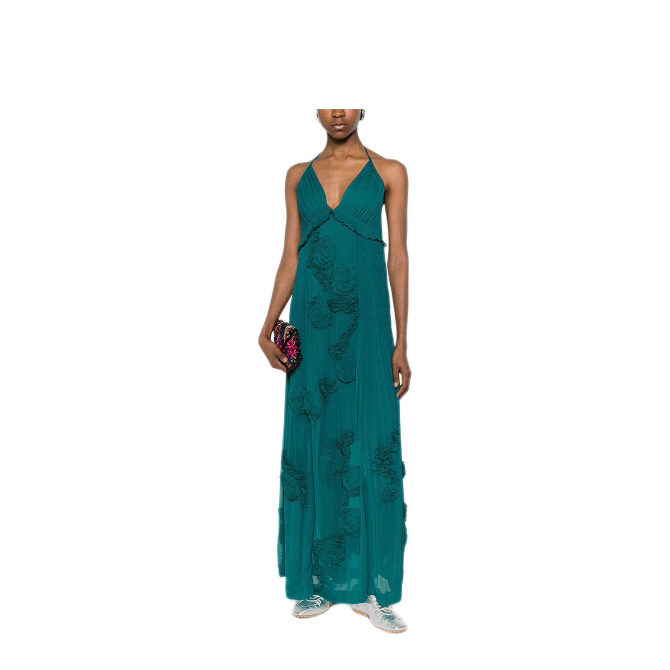 Drina Viscose Long Dress With Floral Appliqués - Image 5