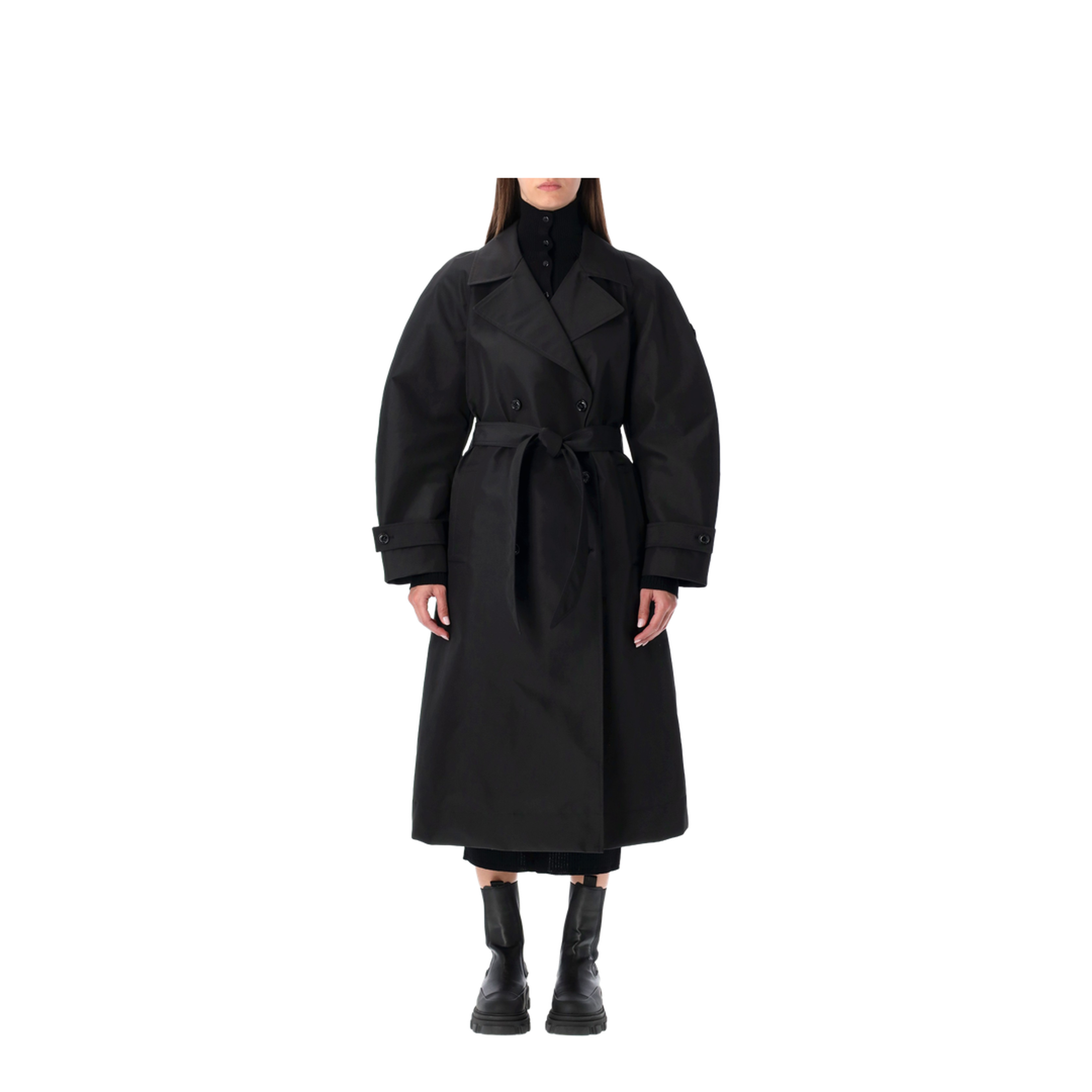 Black Double-Breasted Trench Coat with Belt - Image 1