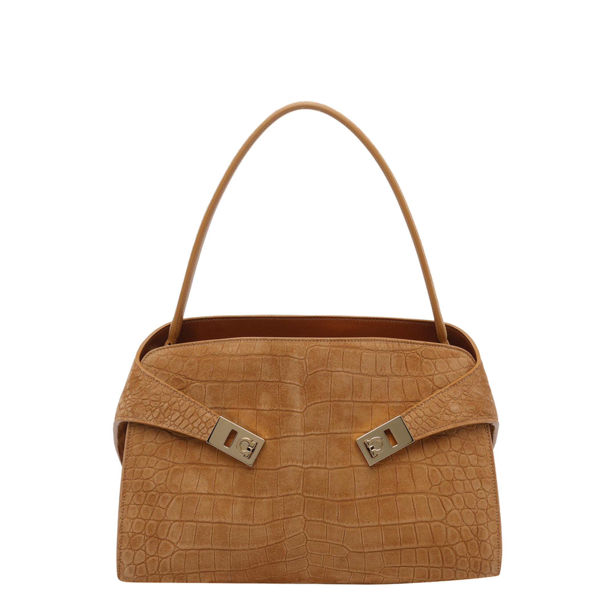 Hug Soft Medium Suede Crocodile Print Shoulder Bag - Naturale - Image 1