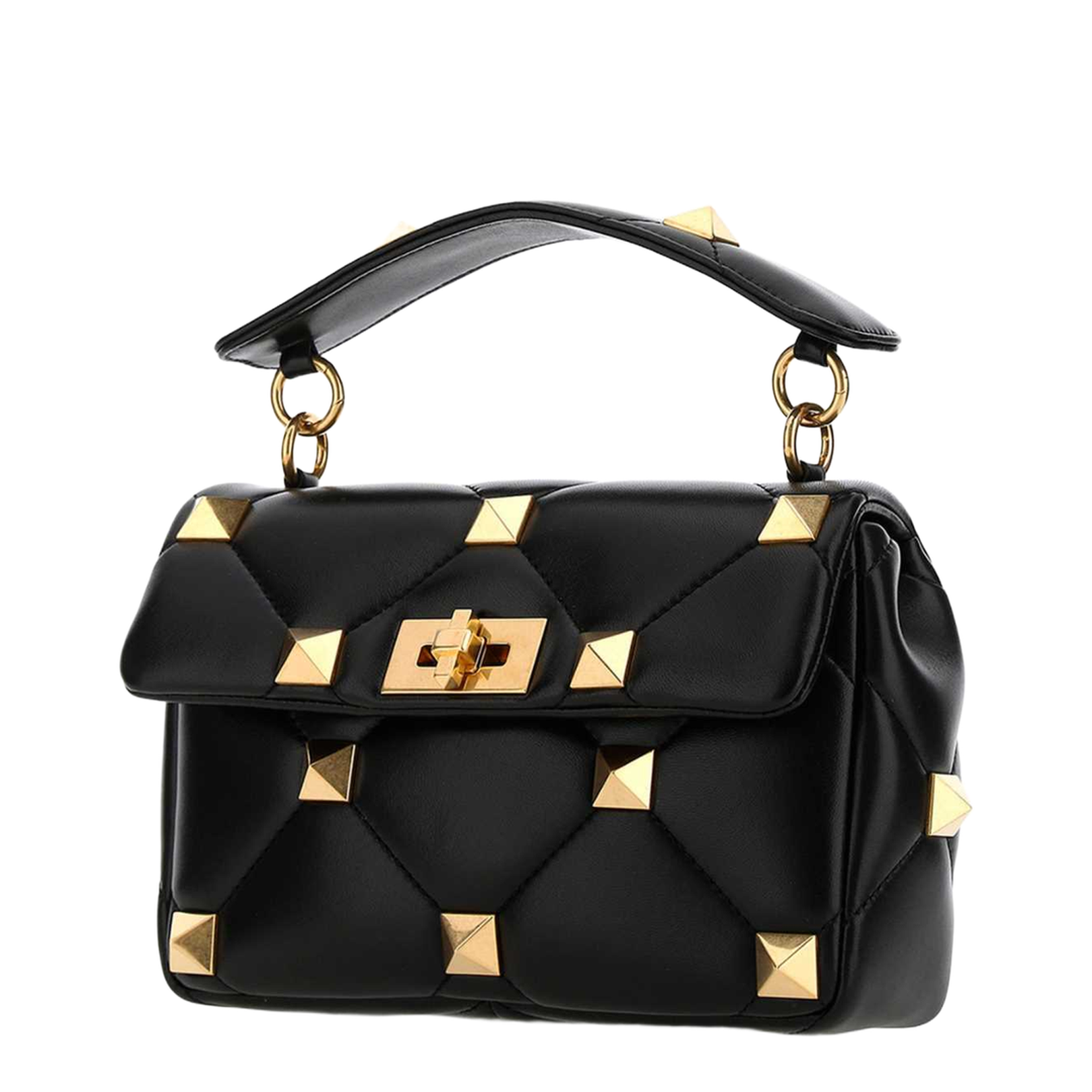 Black Nappa Leather Medium Roman Stud Handbag - Image 2
