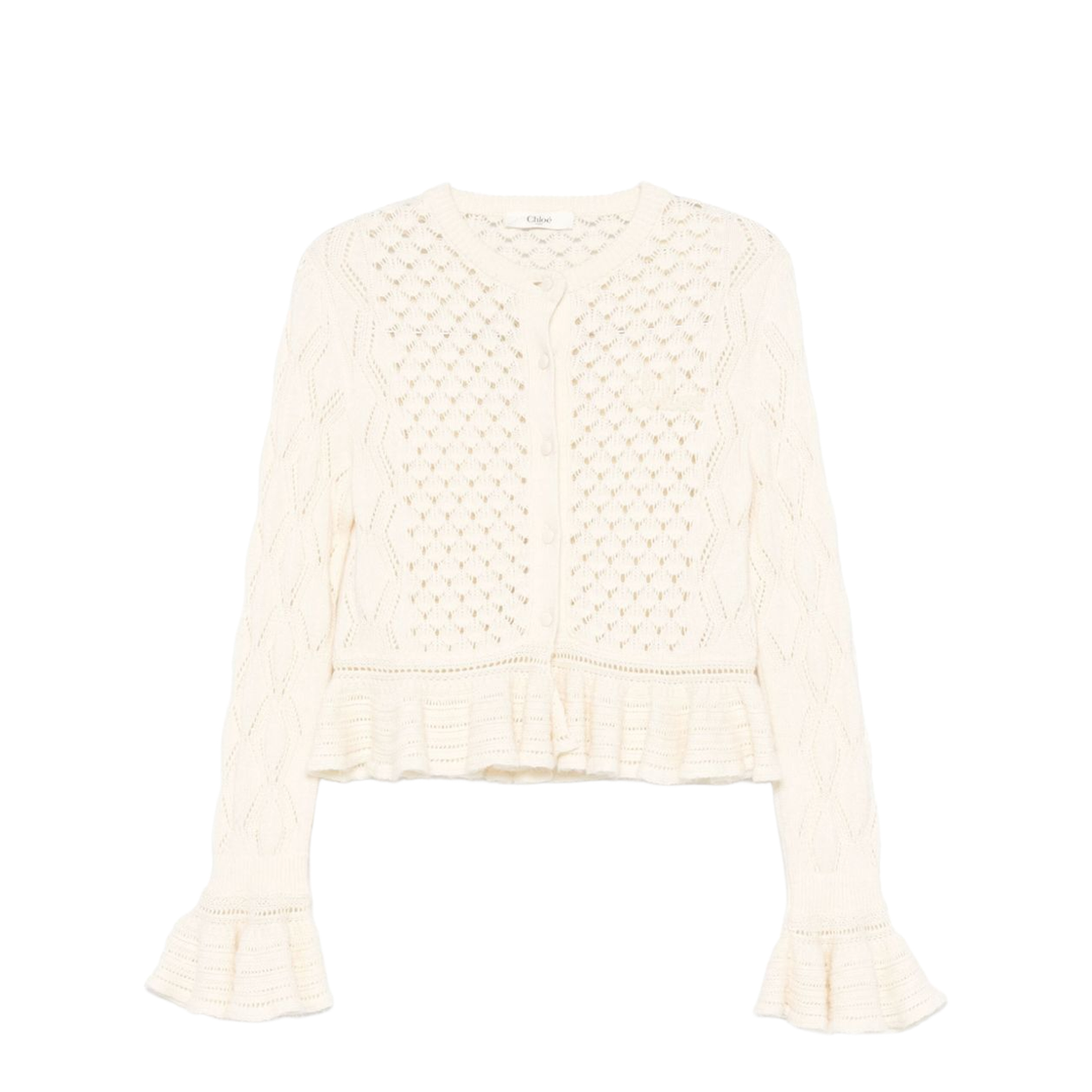 Ruffled Logo Cardigan in Silk, Alpaca & Cotton Knit - Image 1
