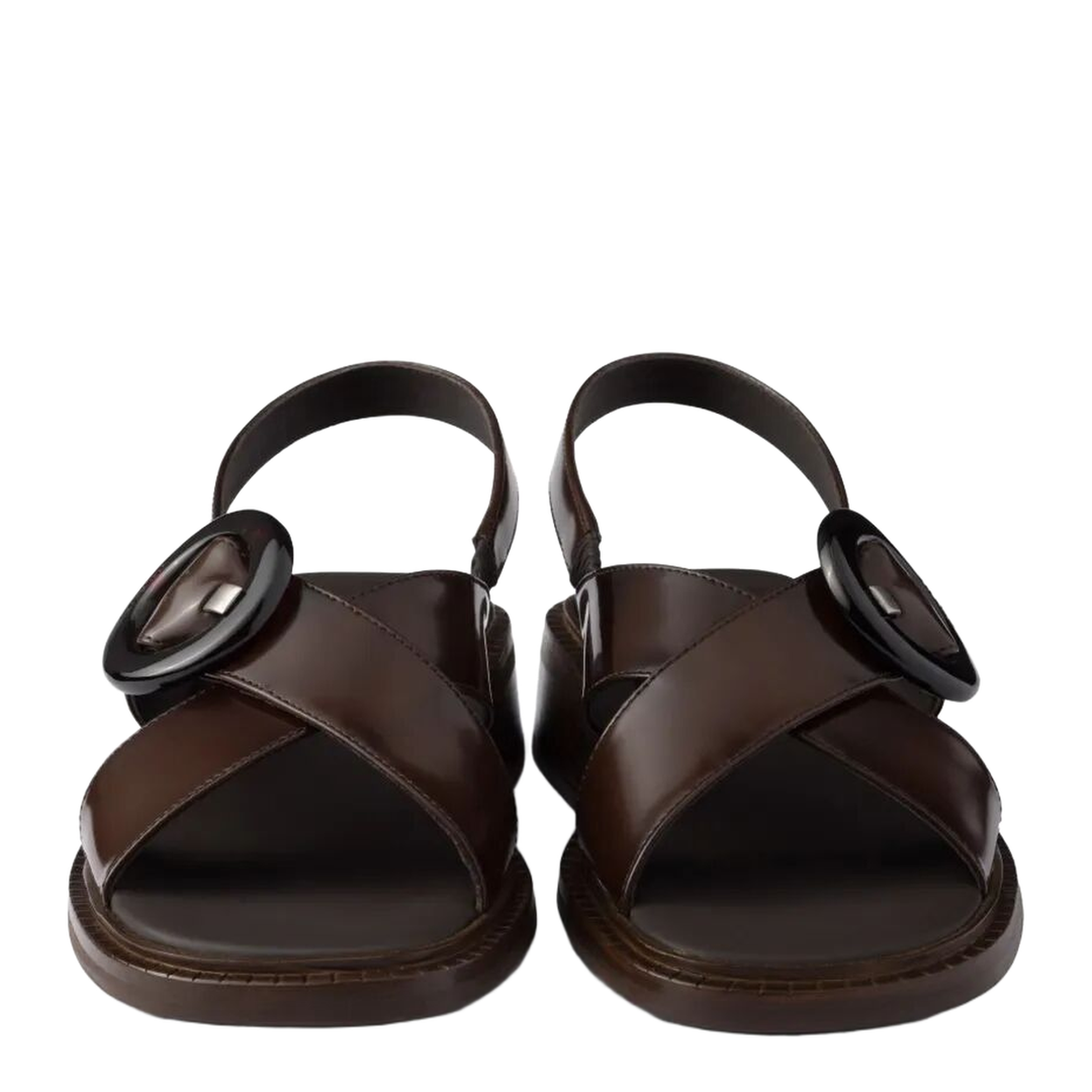 Brushed Leather Crisscross Band Sandals with Plexiglas Buckle - Image 5