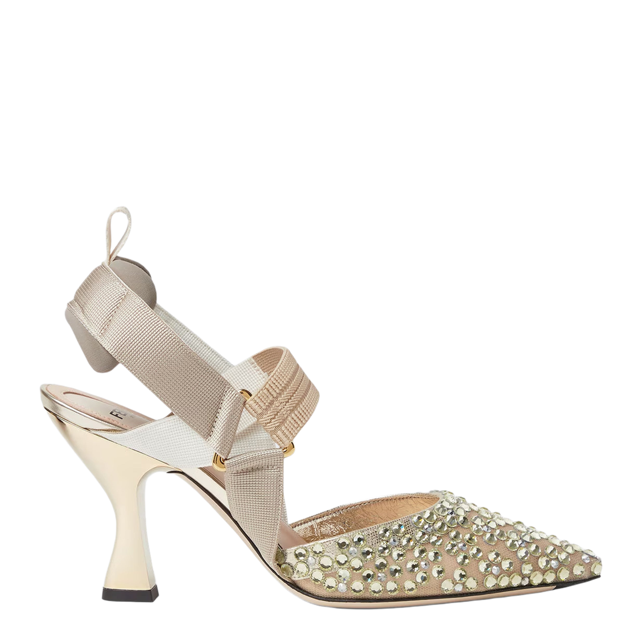 Nude Mesh And Light Green Crystal Colibrì Slingbacks - Image 1