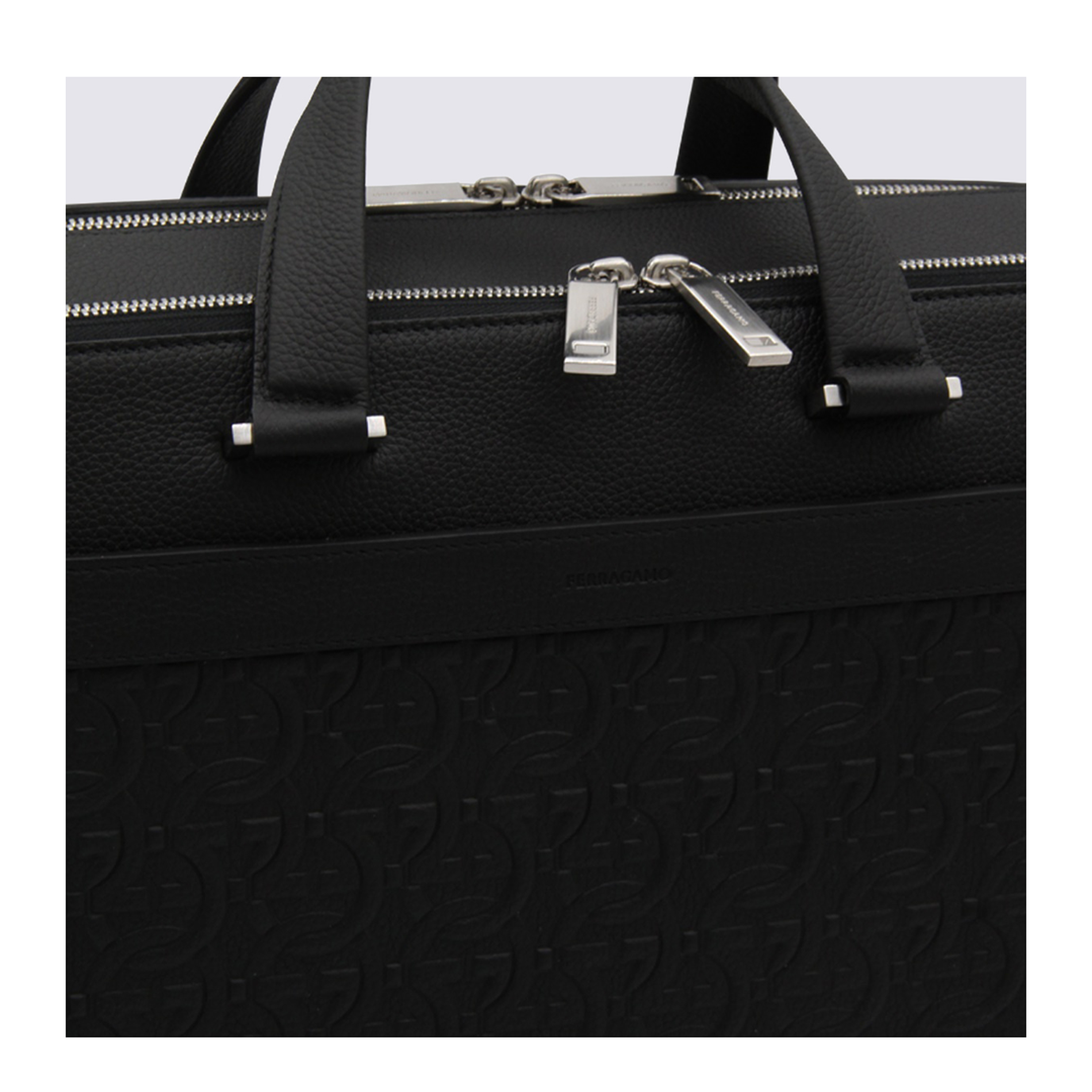 Salvatore Black Leather Business Gancini Top Handle Bag - Image 7