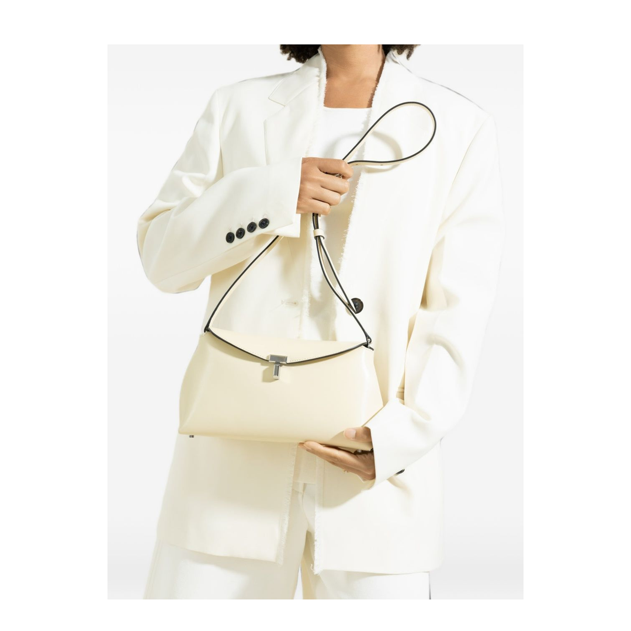 T-Lock Leather Clutch - Beige - Image 3