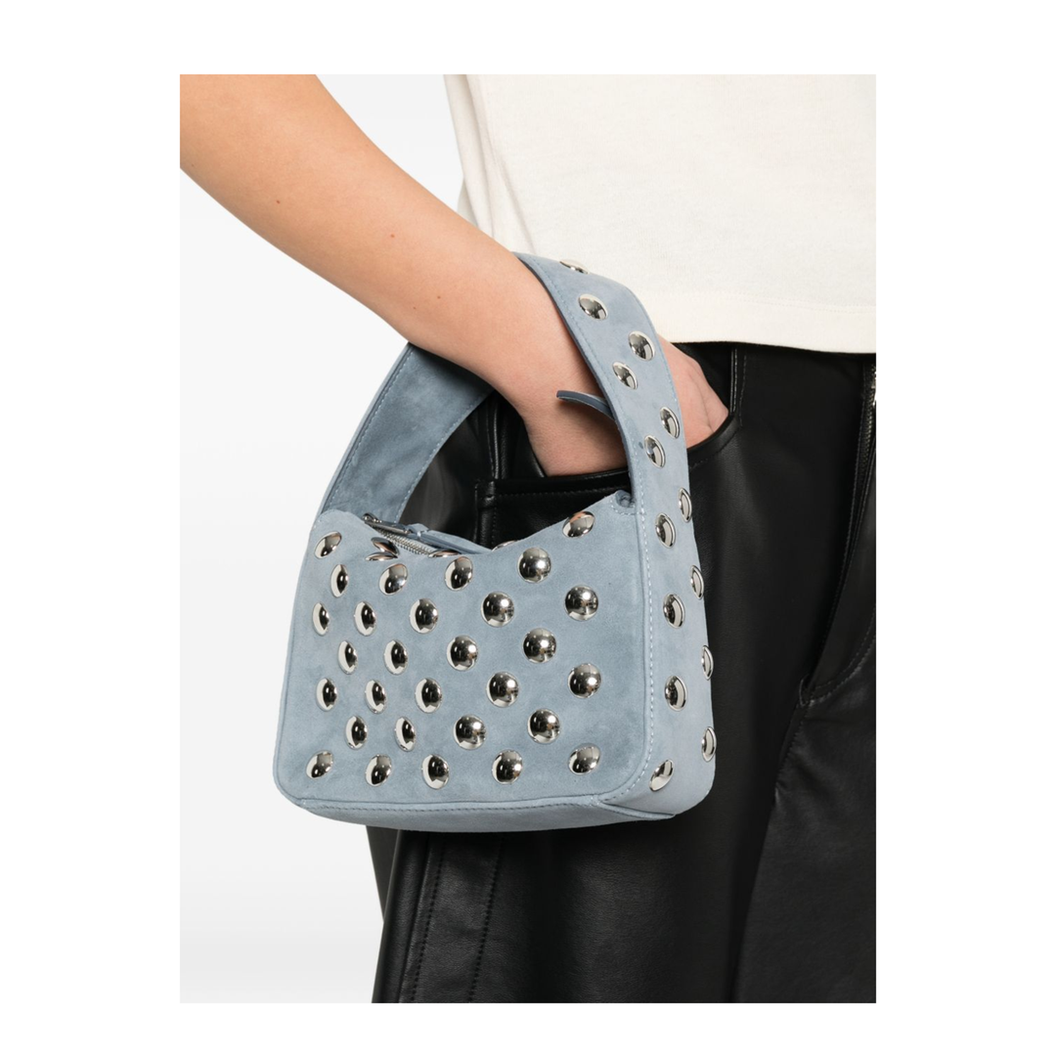 Elena Small Suede Hobo Bag - Grey - Image 2