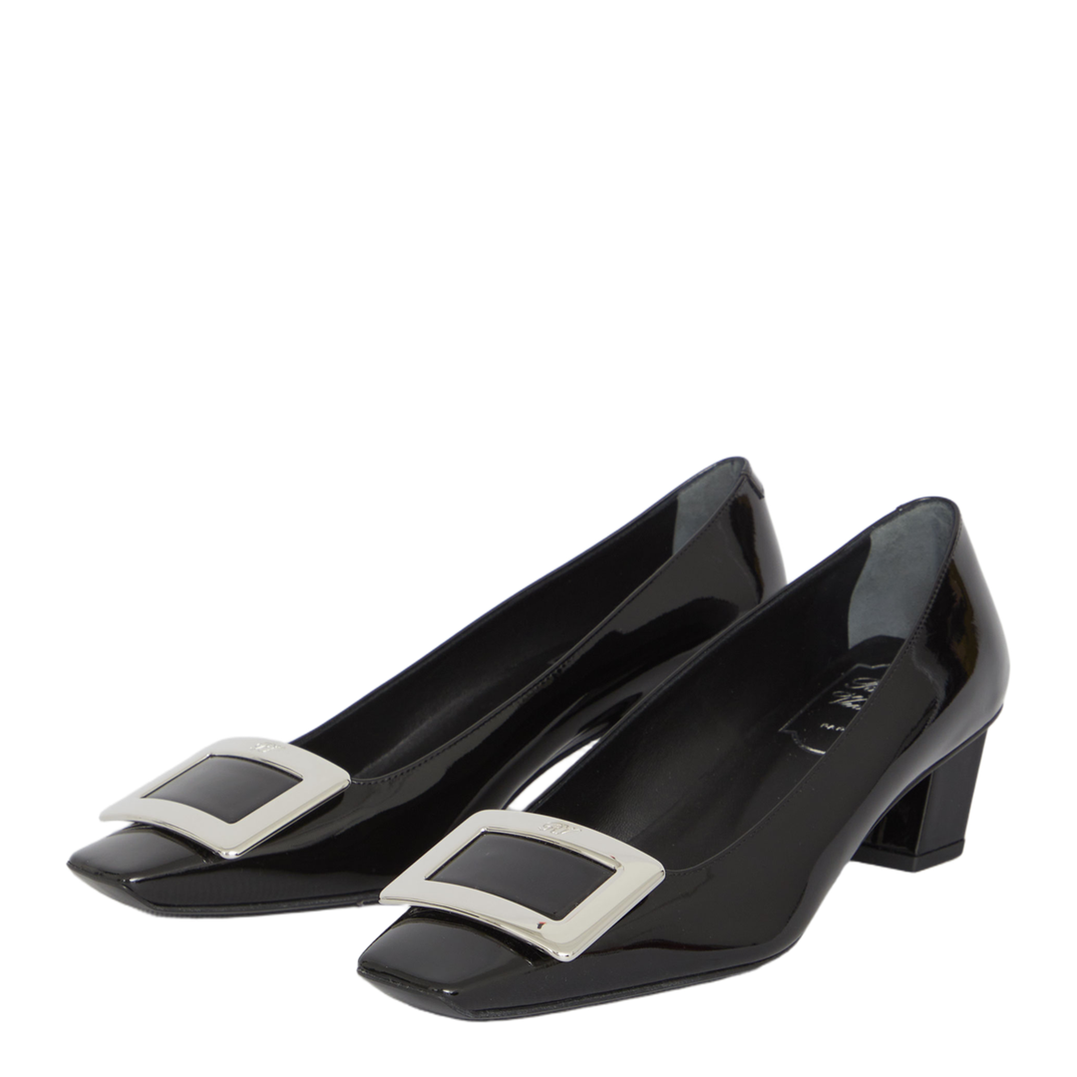 black calfskin pumps with buckle and wide heel - Image 2