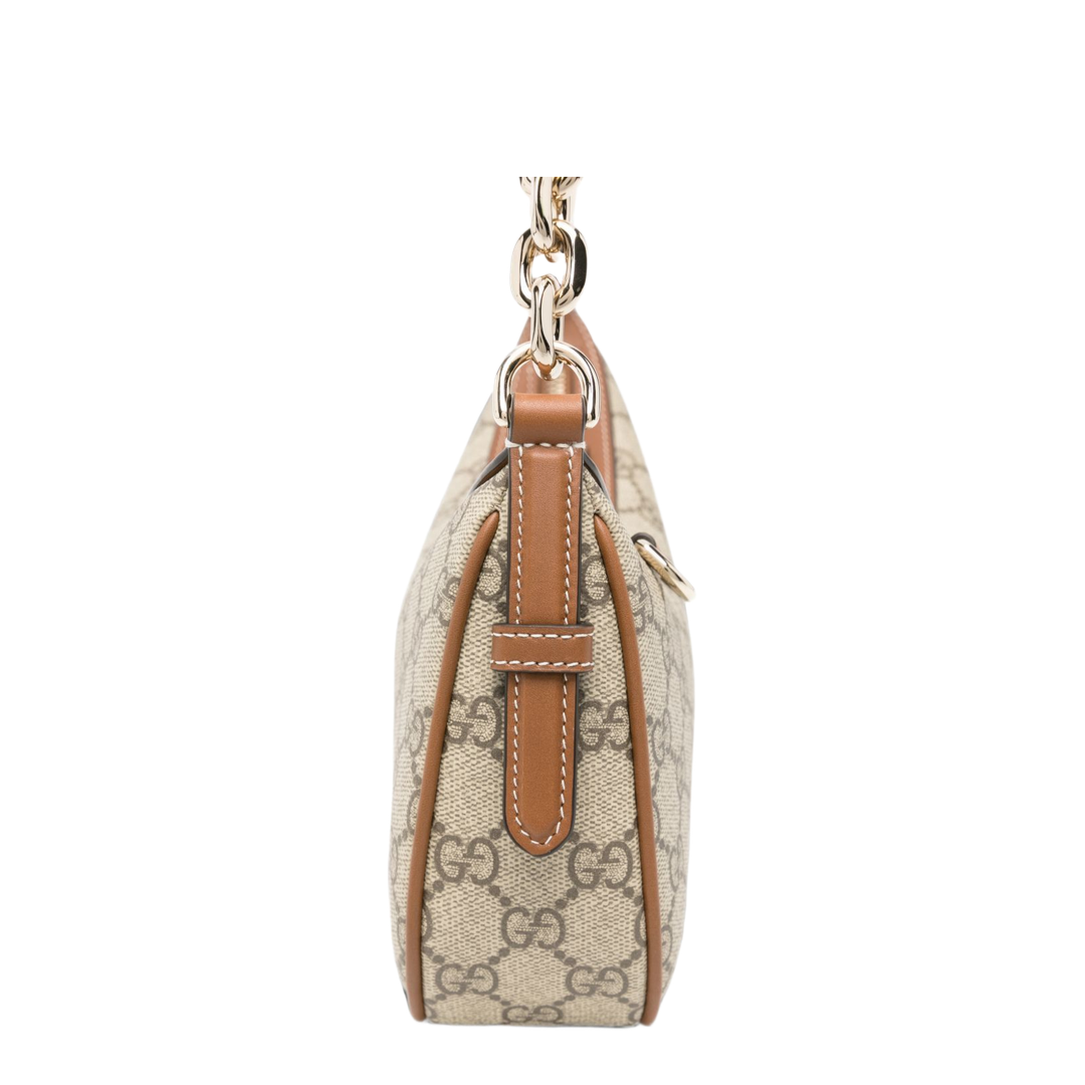 GG Emblem Small Monogram Coated Fabric Shoulder Bag - Beige and Dark Brown - Image 3