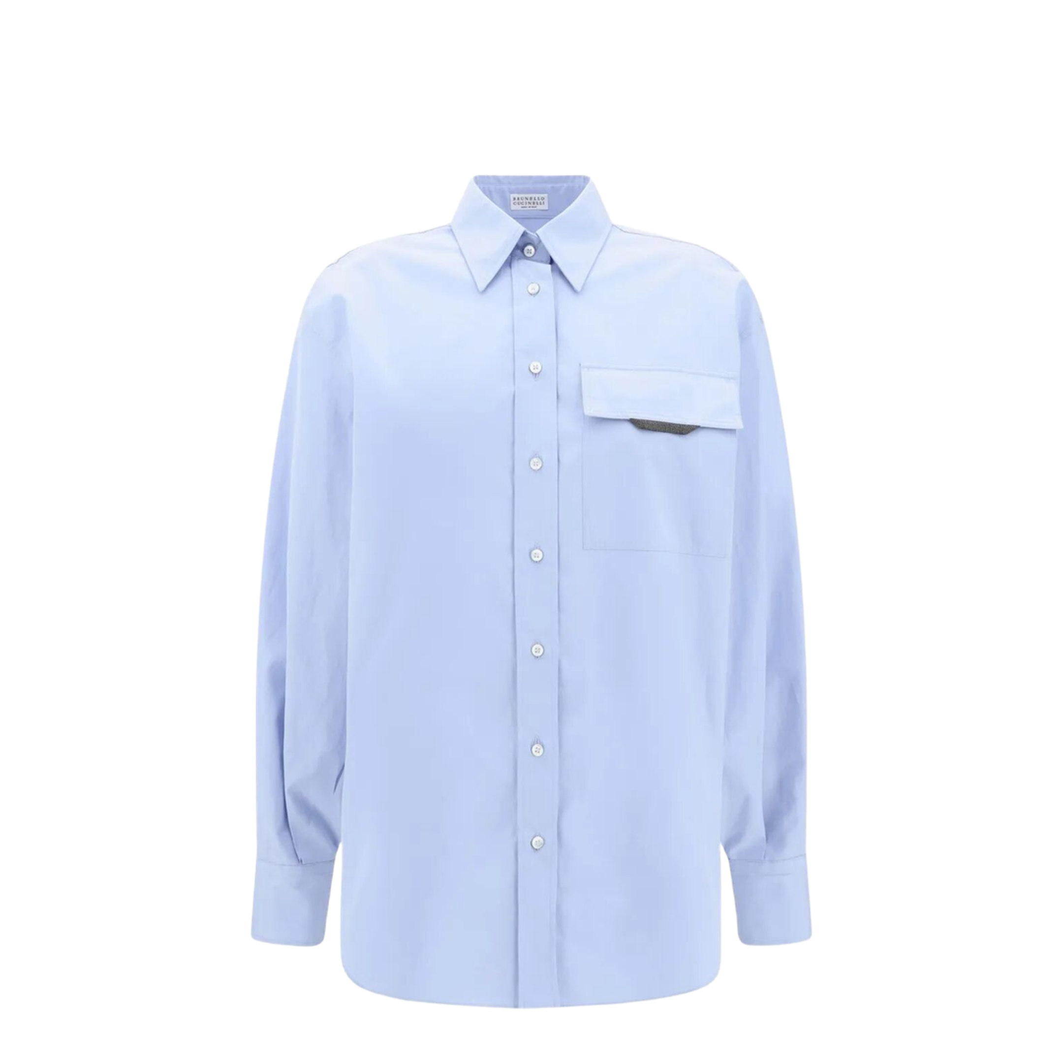Shiny Detail Cotton Shirt with Pocket - Image 1