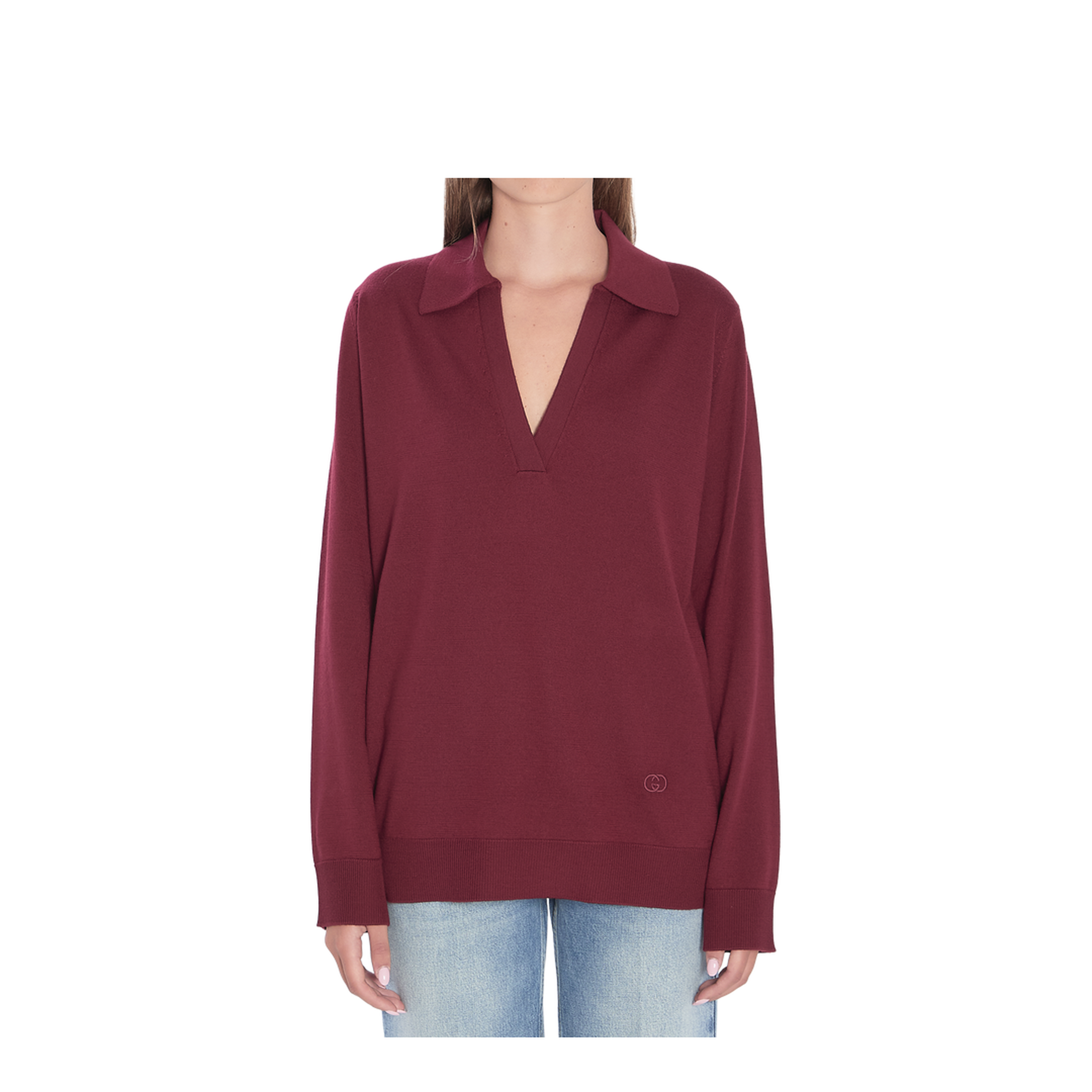 Extra Fine Wool Polo Top in Rosso Ancora Red - Image 1