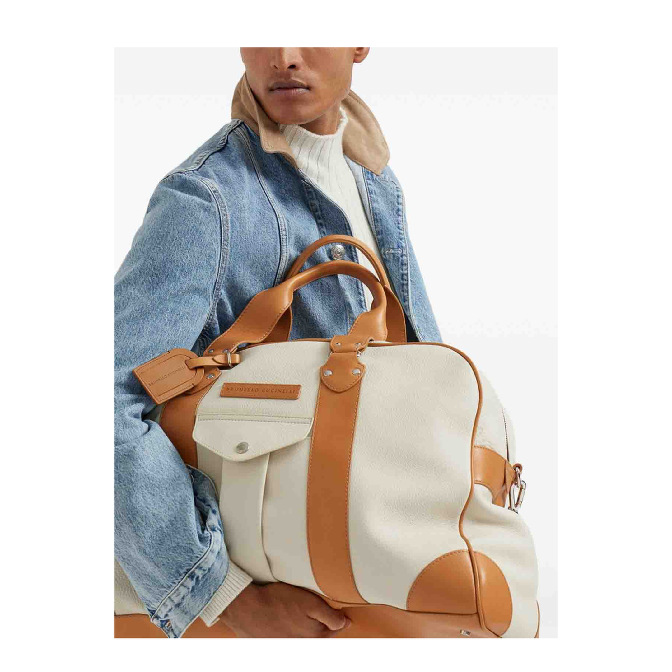 Large Calf Leather Duffle Bag - Ivory - Image 3