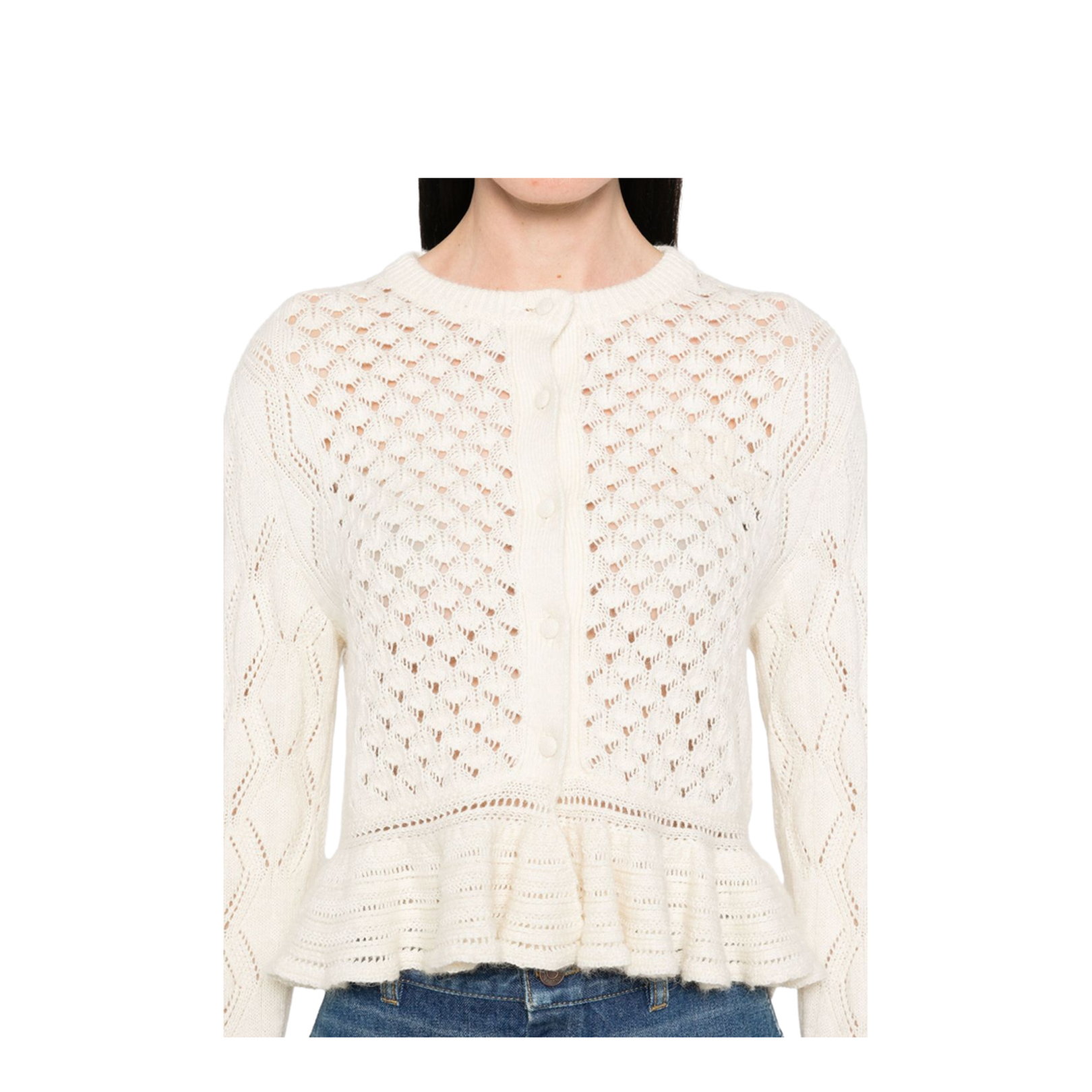 Ruffled Logo Cardigan in Silk, Alpaca & Cotton Knit - Image 2
