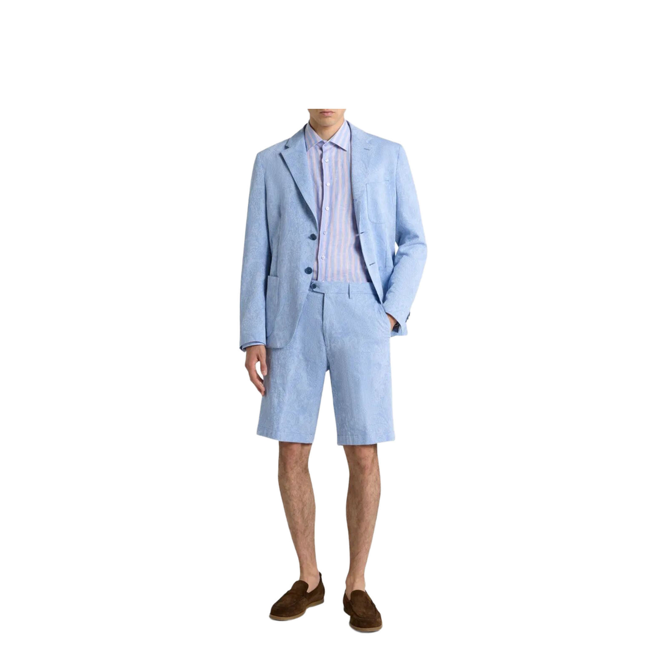 Single-Breasted Striped Cotton Jacket with Floral Paisley Motif - Image 2
