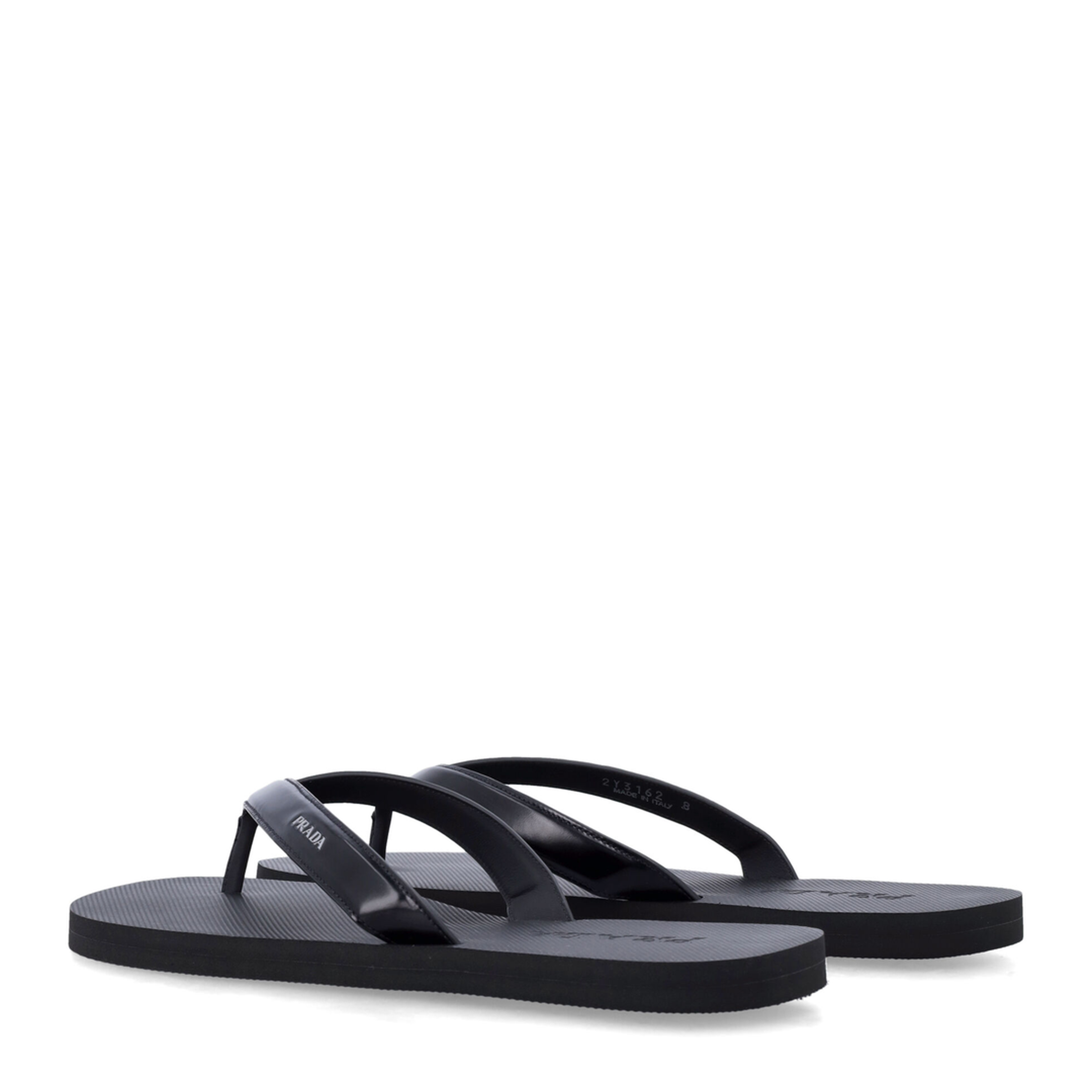 Black Brushed Leather Flip-Flop Sandals - Image 3