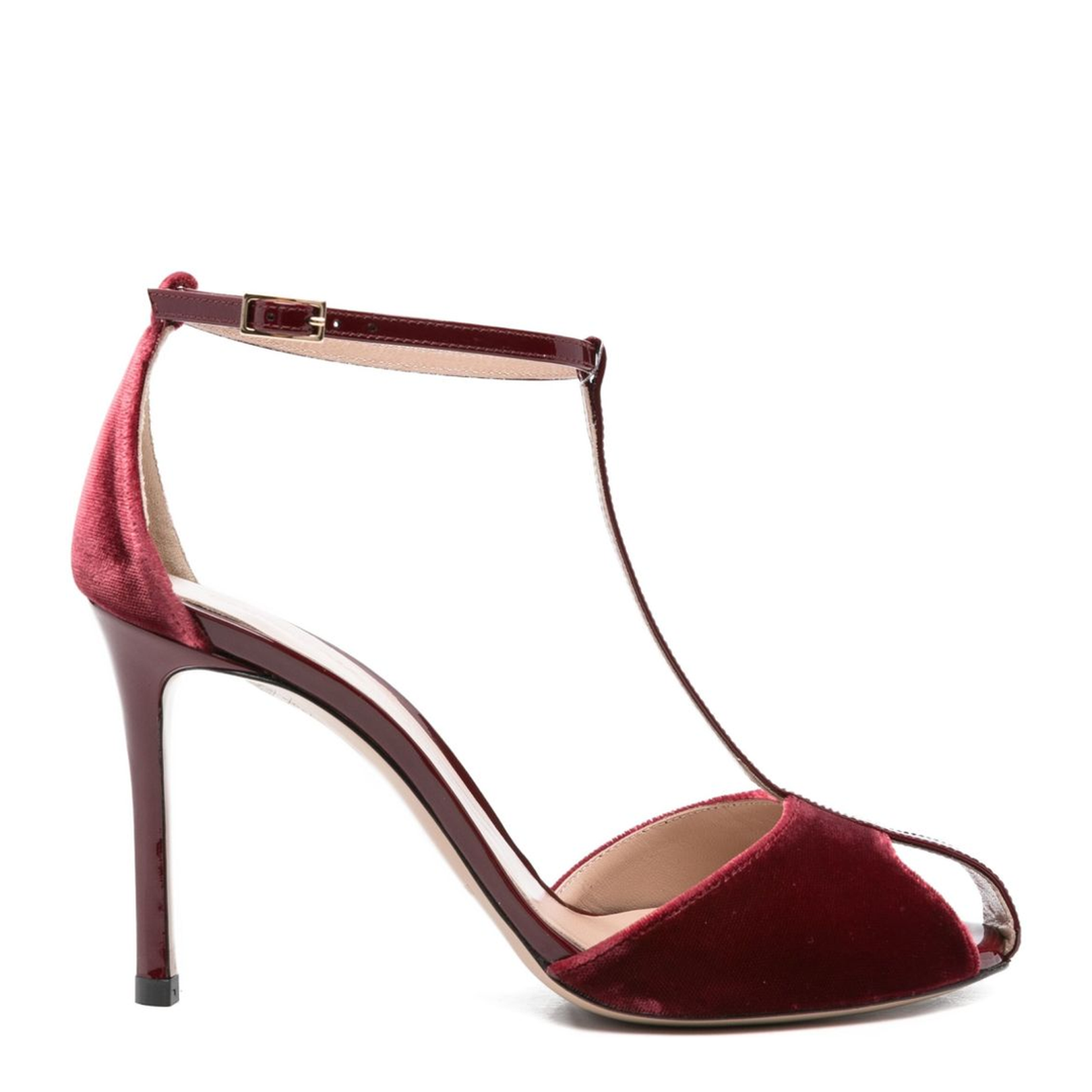 Velvet and Patent-Leather T-Bar Heeled Sandals - Image 1